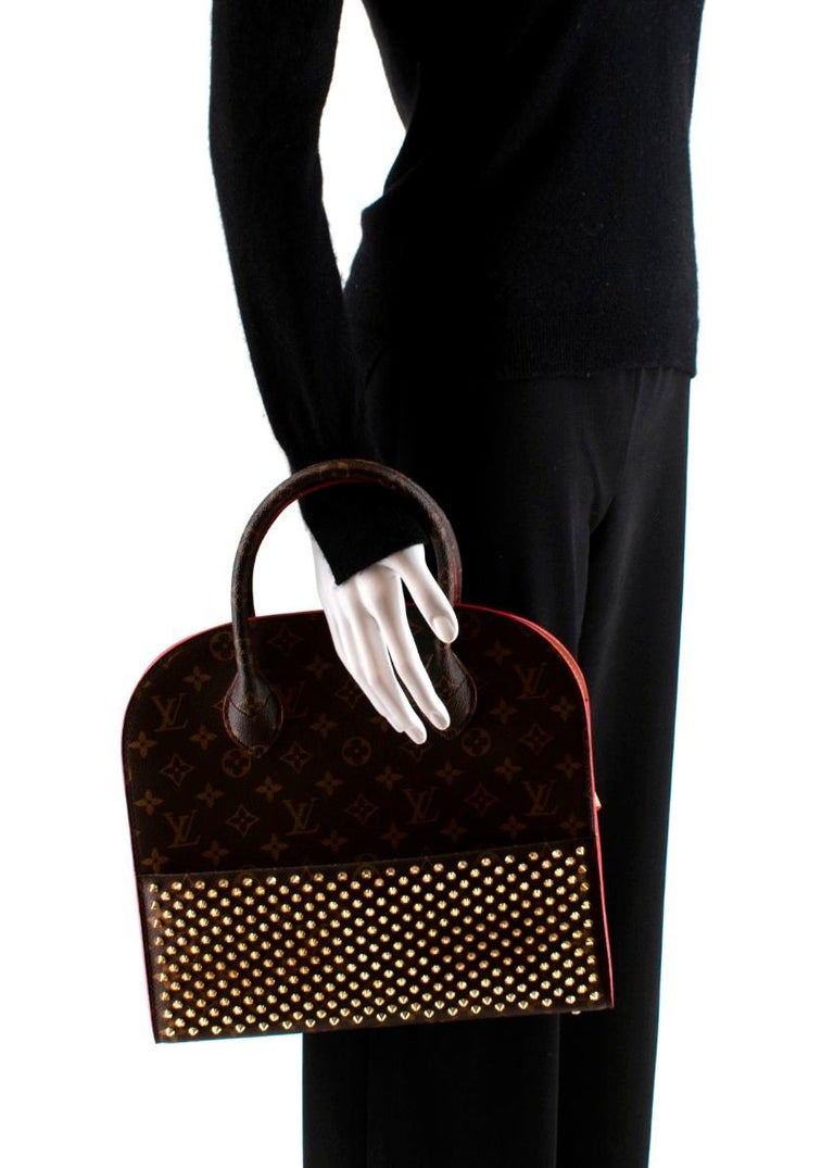 LOUIS VUITTON Monogram Calf Hair Spikes Iconoclasts Christian Louboutin Tote  Red 68265