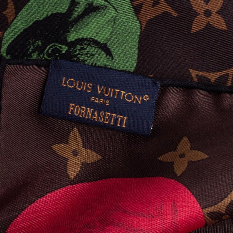 Louis Vuitton, Fornasetti Monogram Cameo Headband Silk Scarf Brown