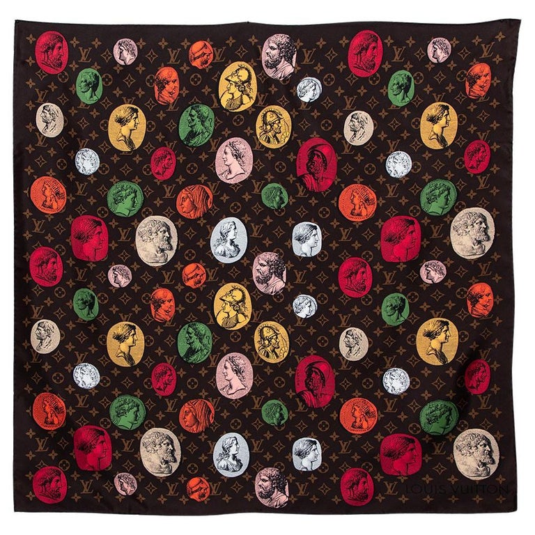 Louis Vuitton X Fornasetti Brown Silk Cameo Square Scarf at 1stDibs
