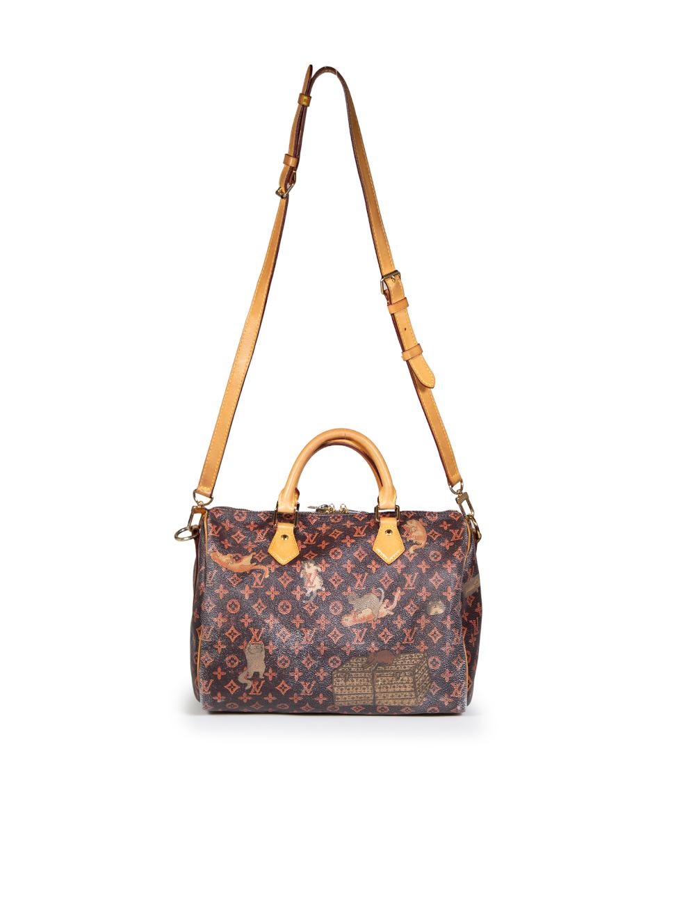 Louis Vuitton X Grace Coddington 2018 Brown Monogram Cat Print Speedy In Good Condition In London, GB
