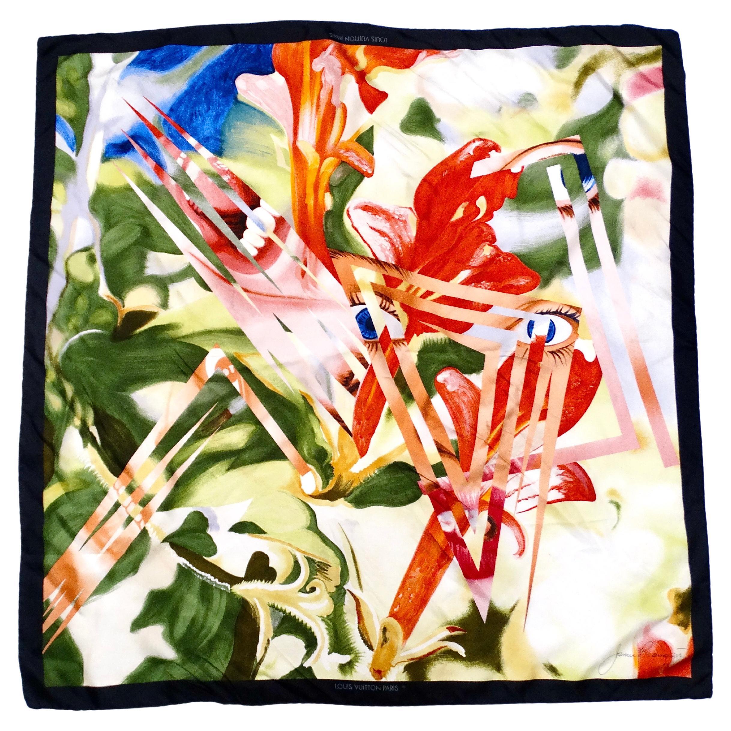 Louis Vuitton x James Rosenquist Abstract Pop Art Silk Print Scarf circa 1987 For Sale