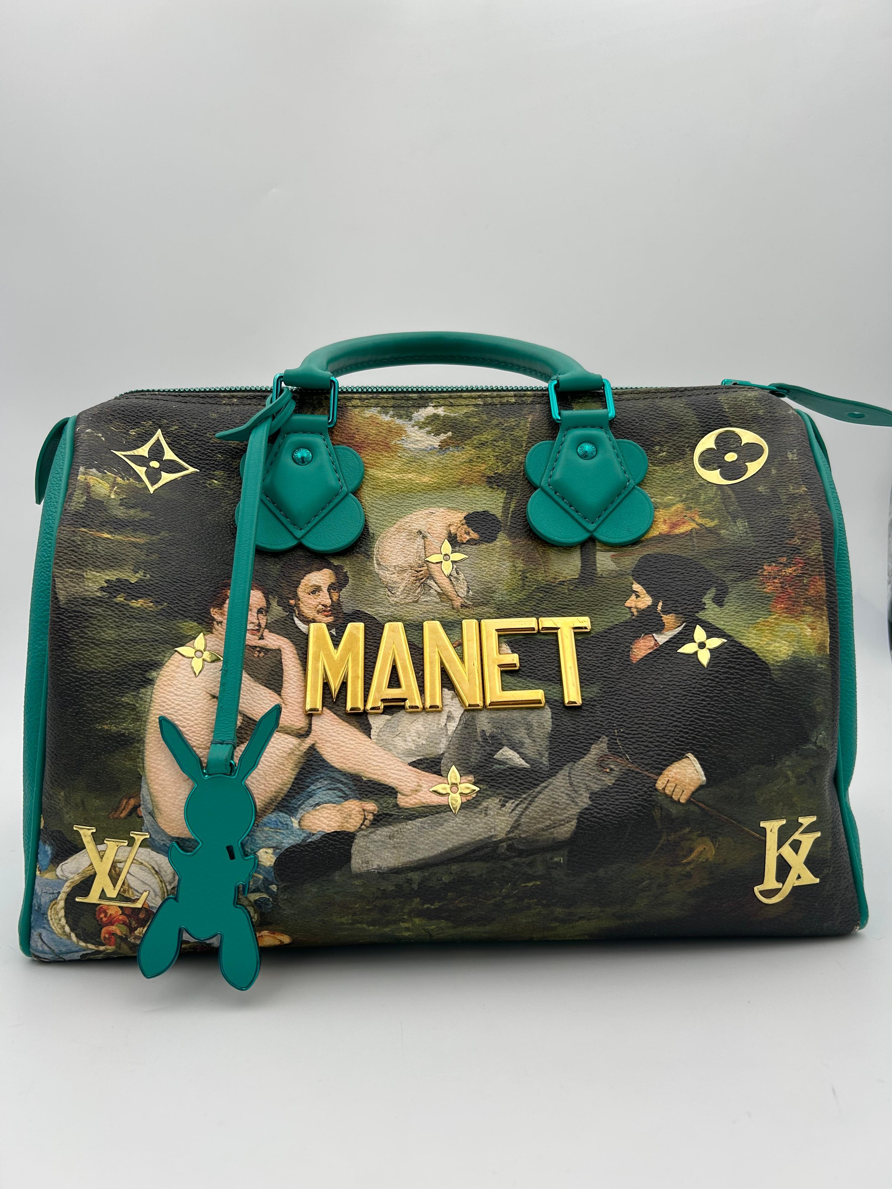 Louis Vuitton x Jeff Koons MANET Speedy 30. The MANET Speedy 30, is part of the exclusive Louis Vuitton x Jeff Koons Limited Edition Masters Collection. This highly sought-after piece is currently sold out at boutiques, making it a must-have for any