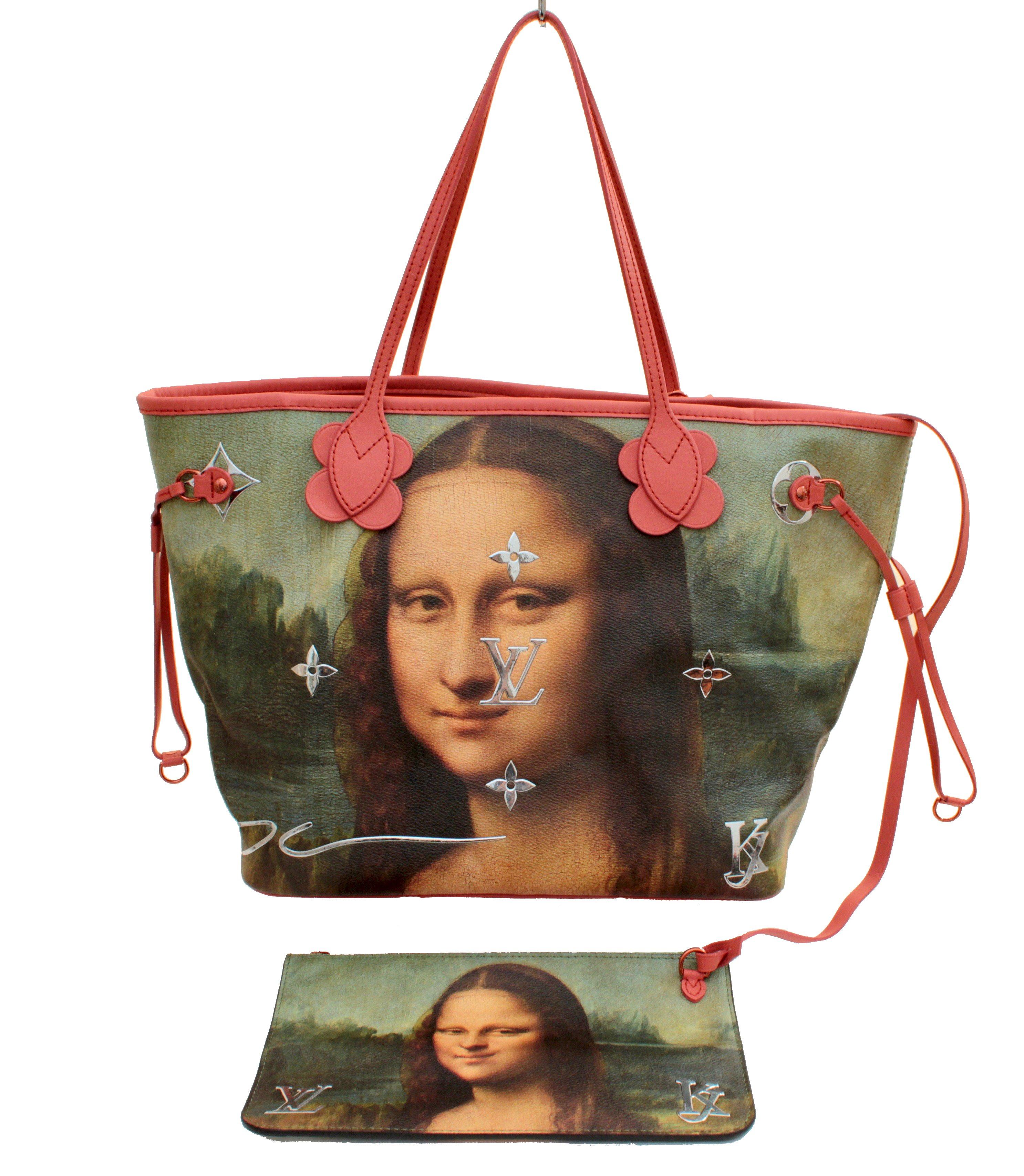 From the Louis Vuitton x Jeff Koons Limited Edition Masters Collection, here is the da Vinci Monalisa Neverfull MM tote bag in Poppy. Sold out at the boutiques and perfect for the Louis Vuitton collector! Comes with a removable clutch that can be