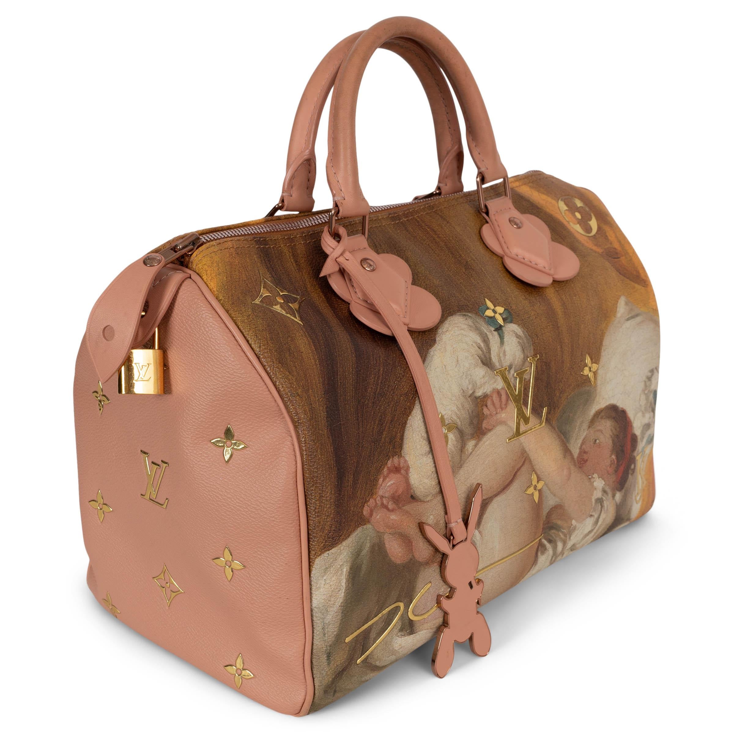 This 100% authentic Louis Vuitton x Jeff Koons Masters Fragonard Speedy 30 bag in coated canvas celebrates Jean-Honoré Fragonard's 