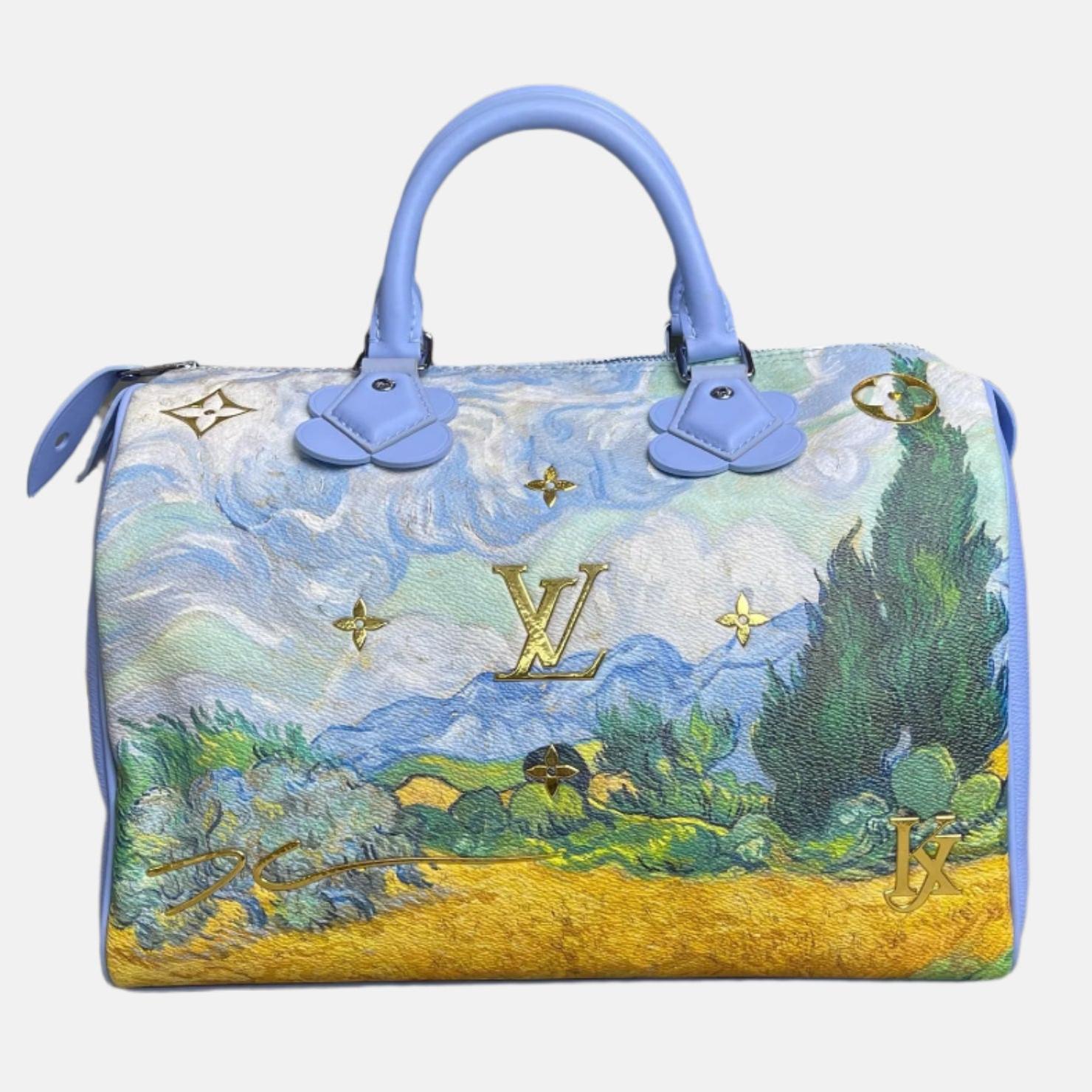 Blue Louis Vuitton x Jeff Koons Speedy 30 Van Gogh Top Handle Bag For Sale