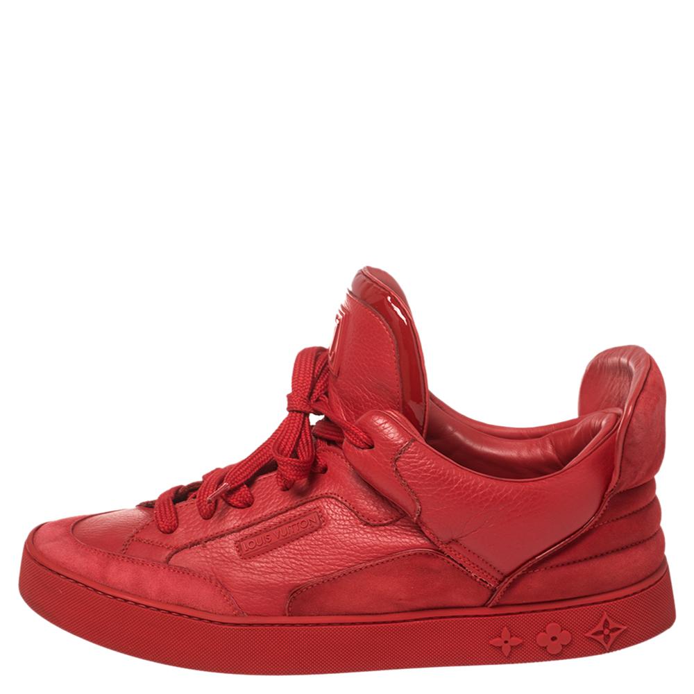 These Kanye West x Louis Vuitton Don Red sneakers come with a leather & suede upper. They are secured with lace-ups and feature the LV logo on the tongues and the French fashion house's monogram flowers on the rubber soles.

Includes: Original