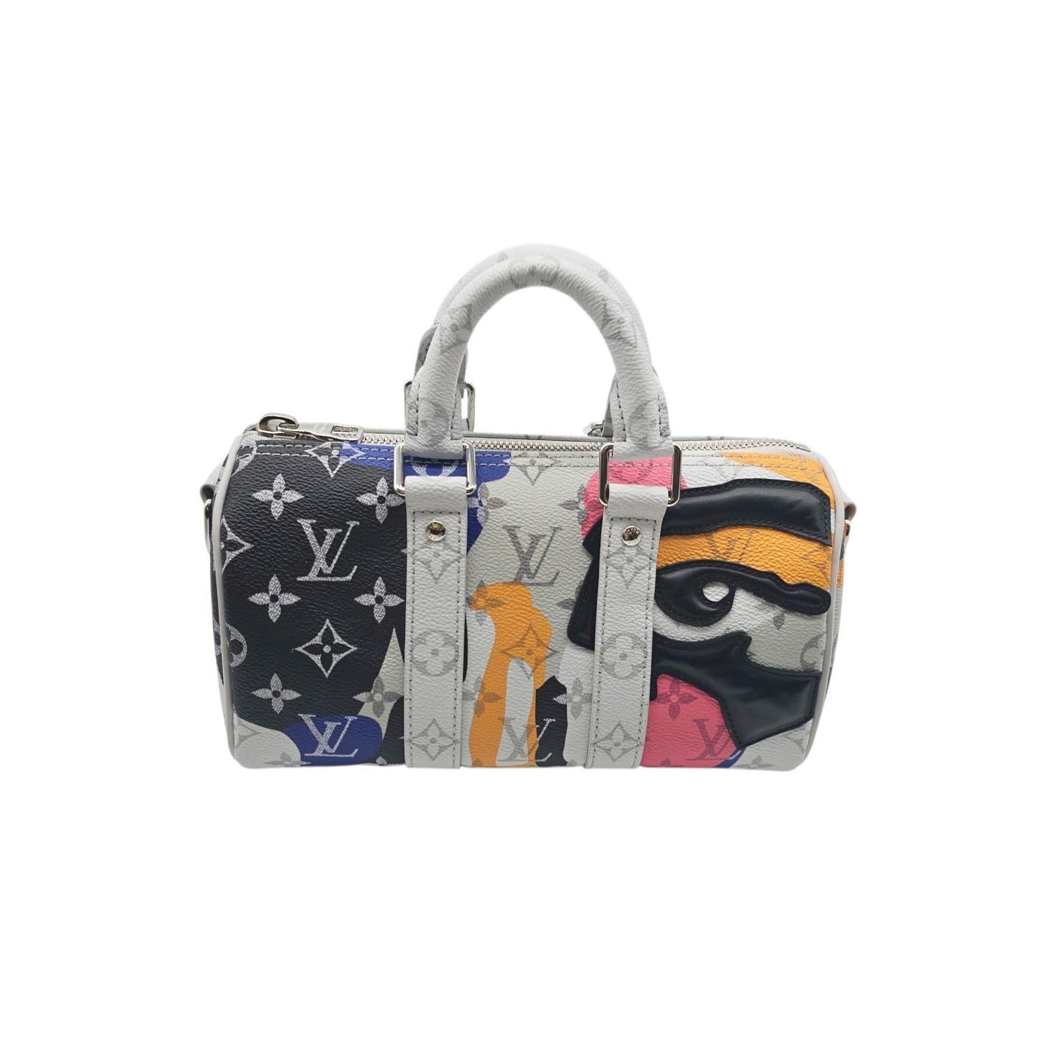 Gray Louis Vuitton x Kid Super 2023 Monogram Portrait Keepall Bandoulière 25 For Sale