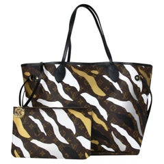 Louis Vuitton X LOL Gold/Silver Stripe Monogram Neverfull MM Tote Bag