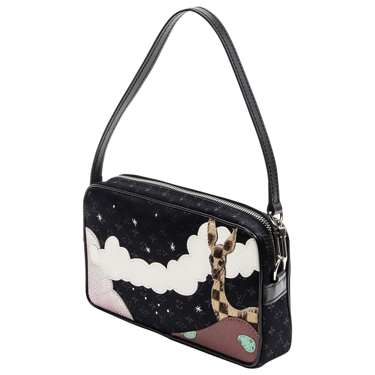 NEVER CARRIED and from the 2002 Collection! This LV by Marc Jacobs piece is detailed in black LV monogram satin, pony hair with lizard and patent leather trim, silver-tone brass hardware, leather trim embellishment, and a single should strap. The
