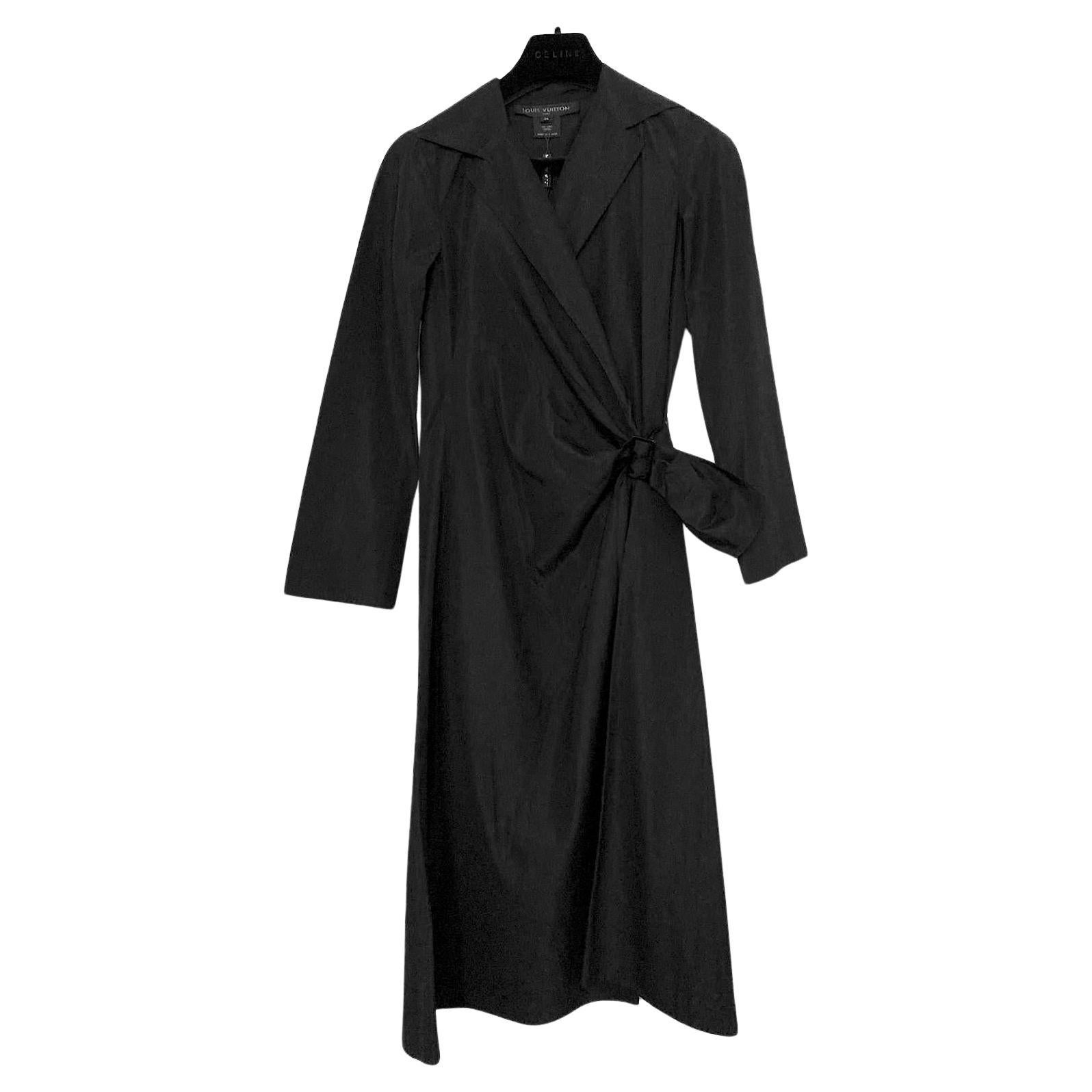 Louis Vuitton x Marc Jacobs Resort 2008 Black Sateen Wrap Dress For Sale