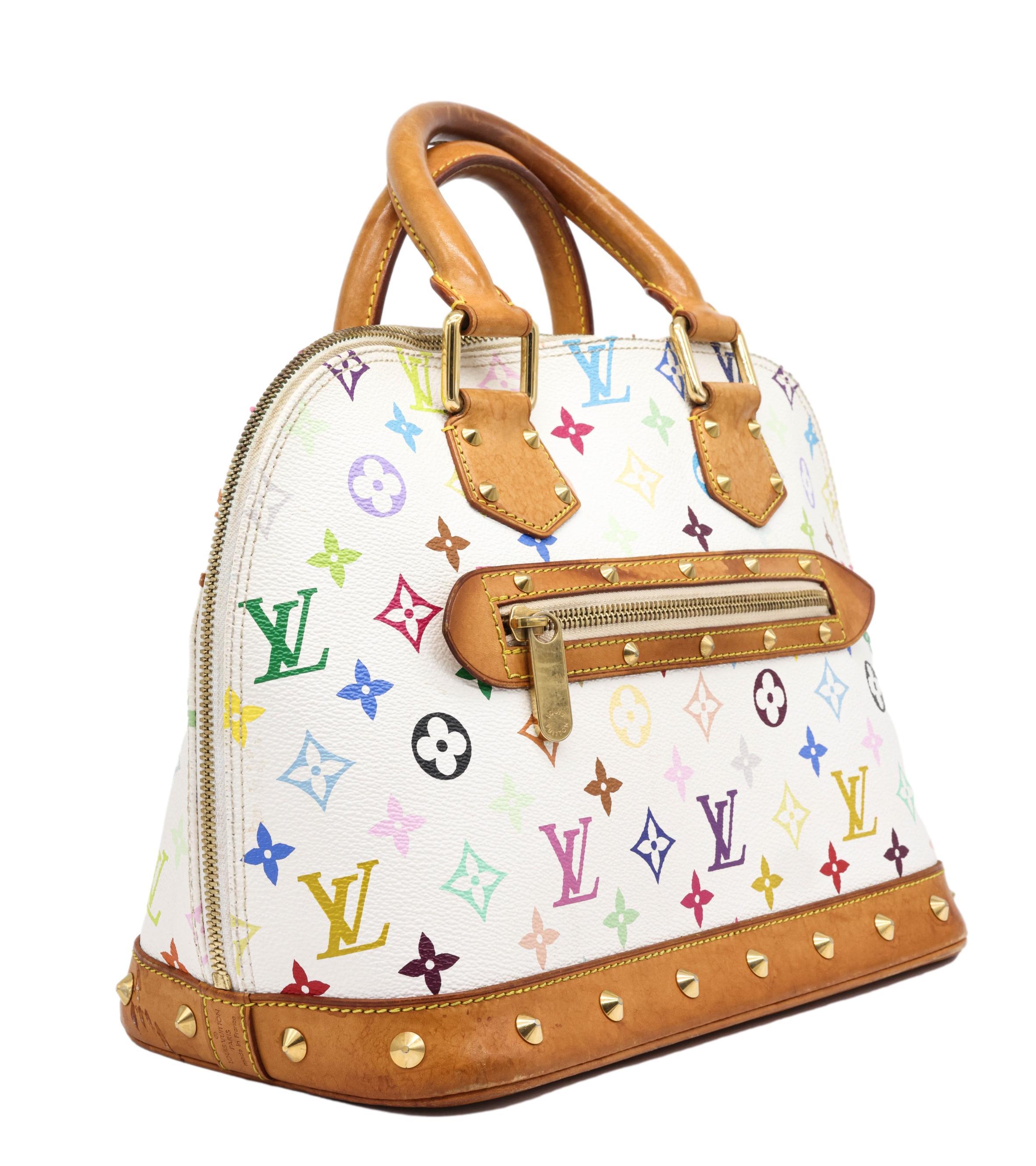 White Louis Vuitton x Murakami Limited Edition Monogram Multicolor Alma Top Handle Bag For Sale