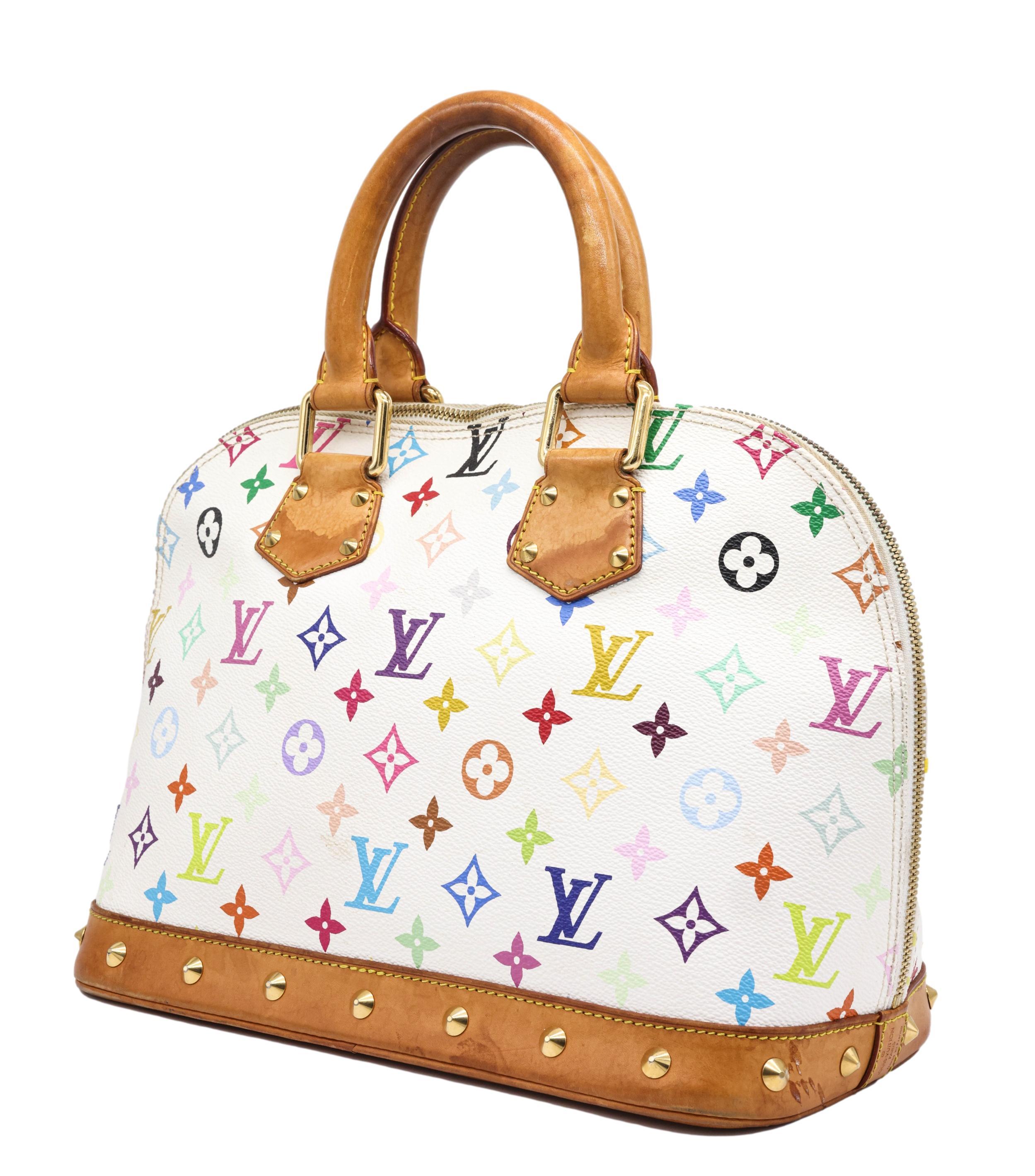 Louis Vuitton x Murakami Limited Edition Monogram Multicolor Alma Top Handle Bag In Good Condition For Sale In Banner Elk, NC