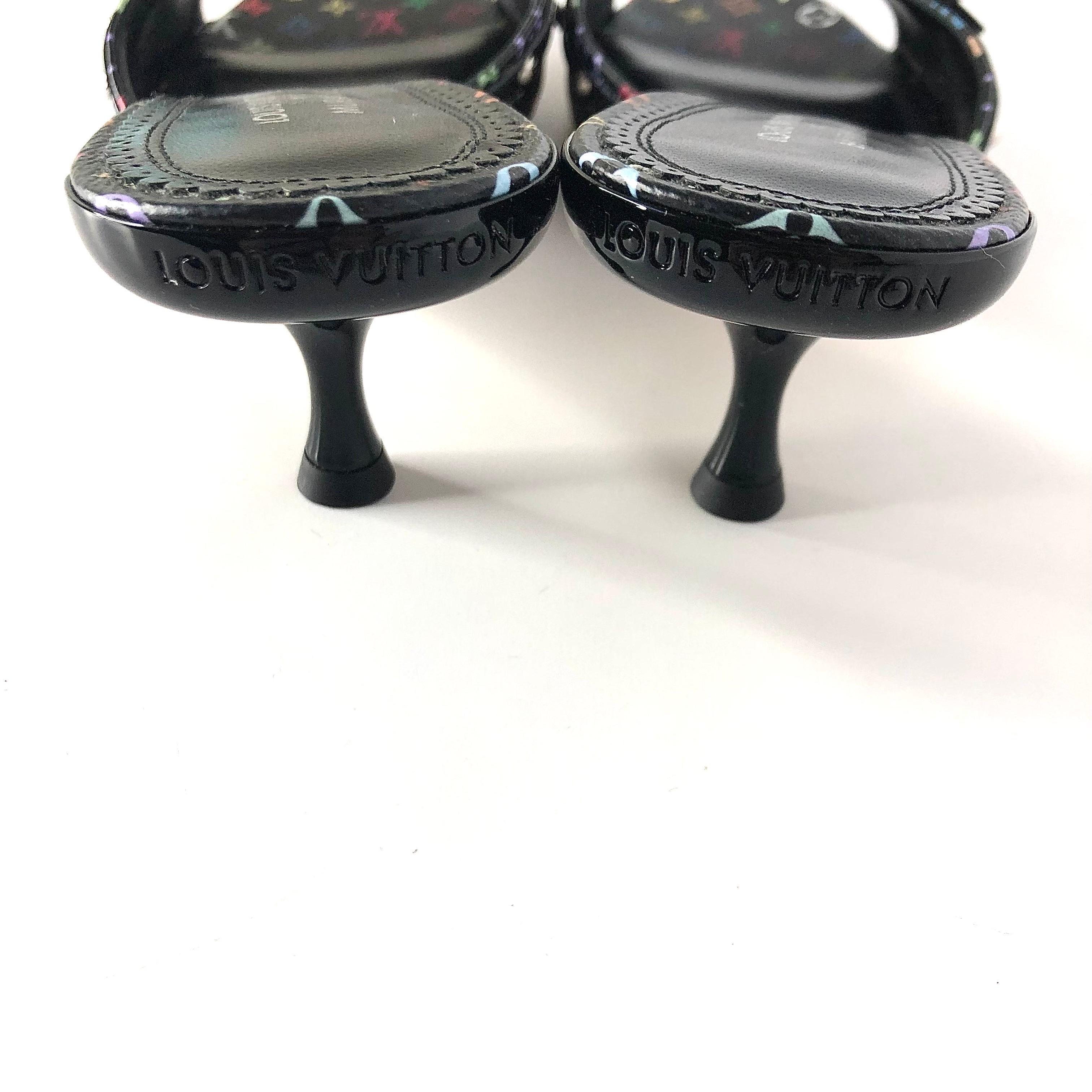 Women's Louis Vuitton x Murakami Logo Multicolored Slip On Kitten Heel Mules Sandals 37 For Sale