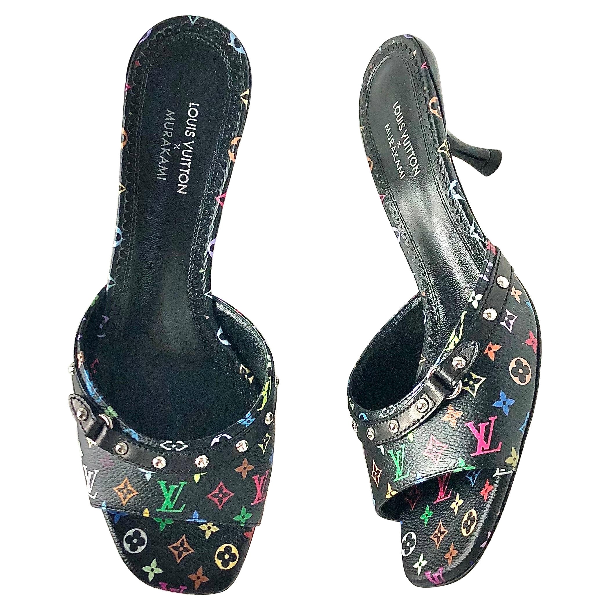 Louis Vuitton x Murakami Logo Multicolore Slip On Kitten Heel Mules Sandali 37