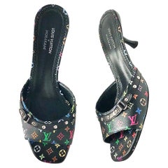 Louis Vuitton x Murakami Logo Multicolored Slip On Kitten Heel Mules Sandals 37