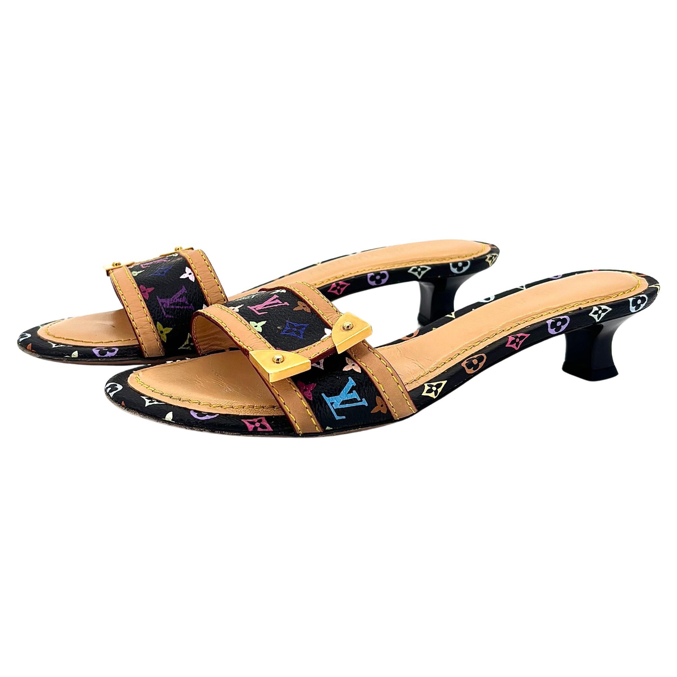 Louis Vuitton x Murakami Monogram Logo Print Slip On Kitten Heel Mules 36.5