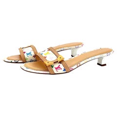 Louis Vuitton x Murakami Monogram Logo White Slip On Kitten Heel Mules 36.5