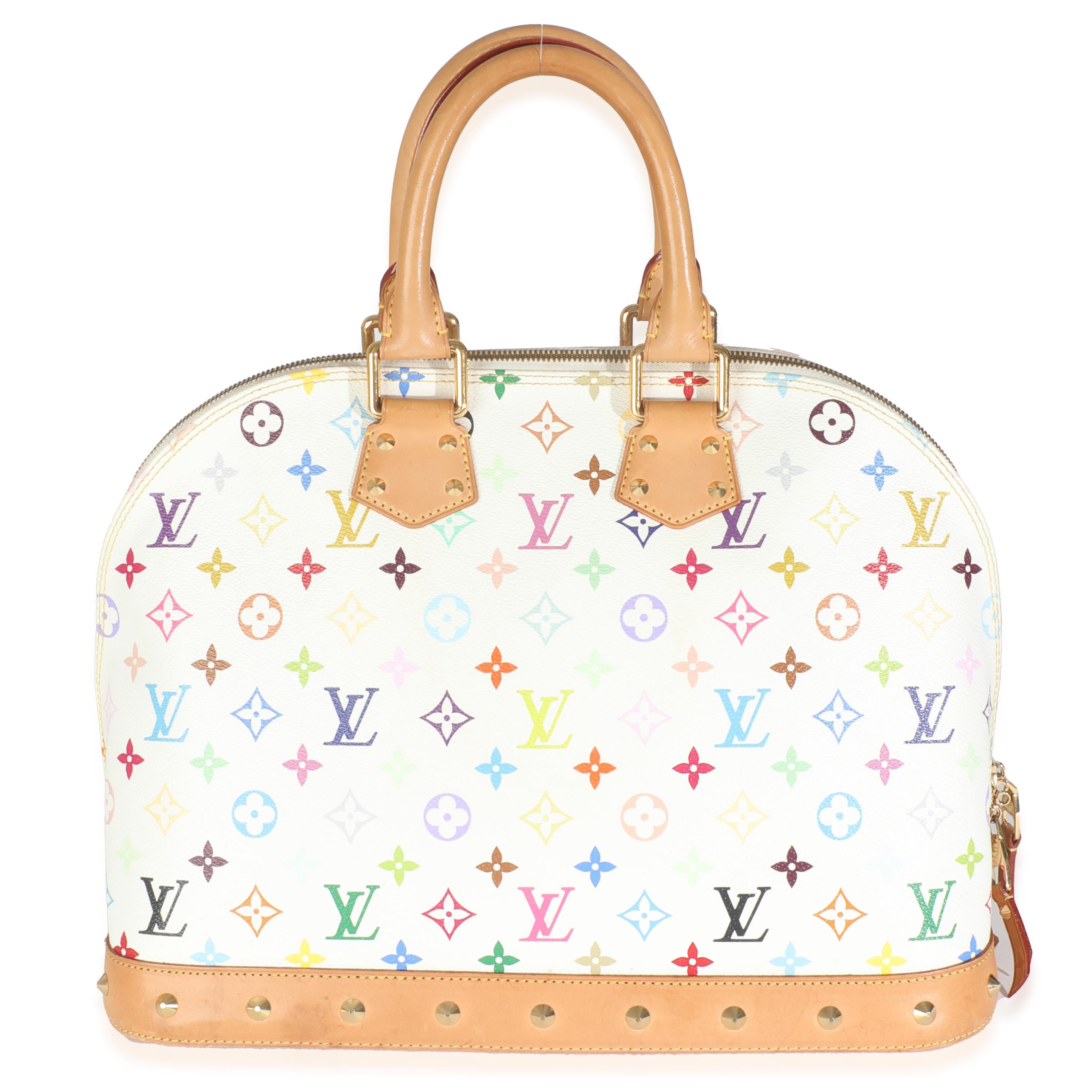 Listing Title: Louis Vuitton x Murakami White Multicolor Monogram Canvas Alma GM
SKU: 145769
Condition: Pre-owned 
Condition Description: Introduced in 1992, the history of the Alma bag from Louis Vuitton actually goes back way further in time. The