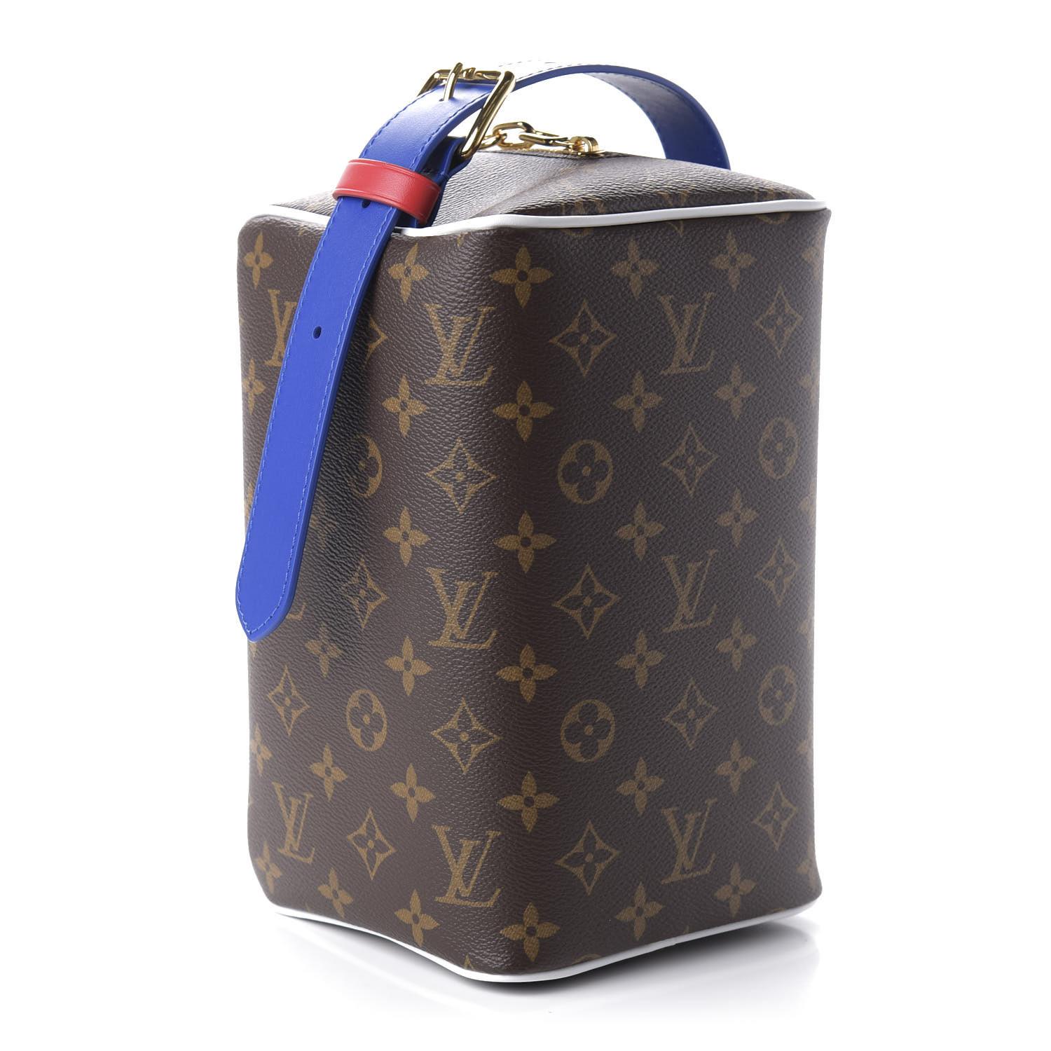 As part of the LV x NBA SEASON 2 capsule collection, the Cloakroom Dopp Kit is made from brown Monogram coated canvas and decorated with prints and patches inspired by basketball championship jackets. The adjustable leather handle with gold-tone