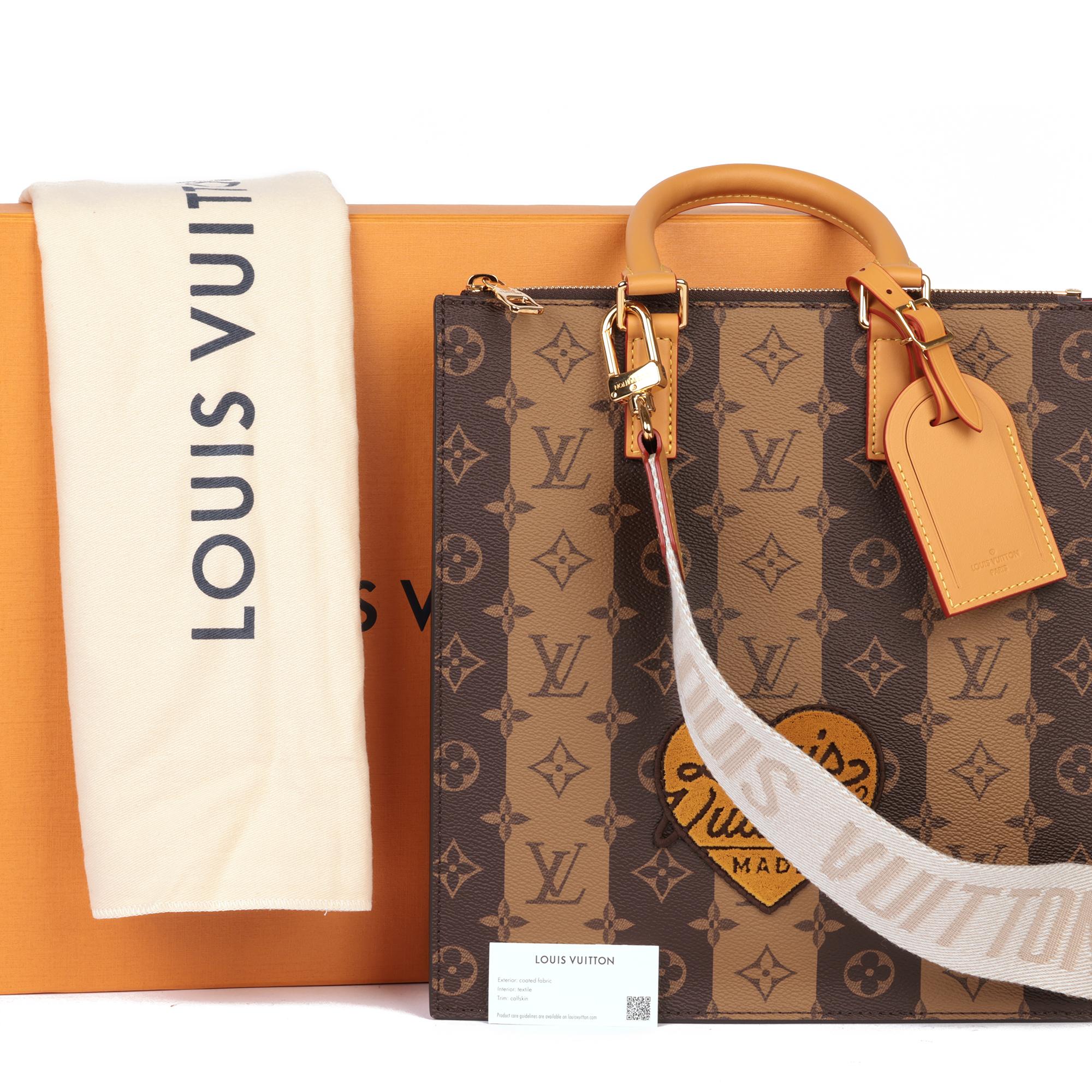 LOUIS VUITTON x Nigo Brown Stripe Reverso Monogram Coated Canvas Sac Plat Cross For Sale 4