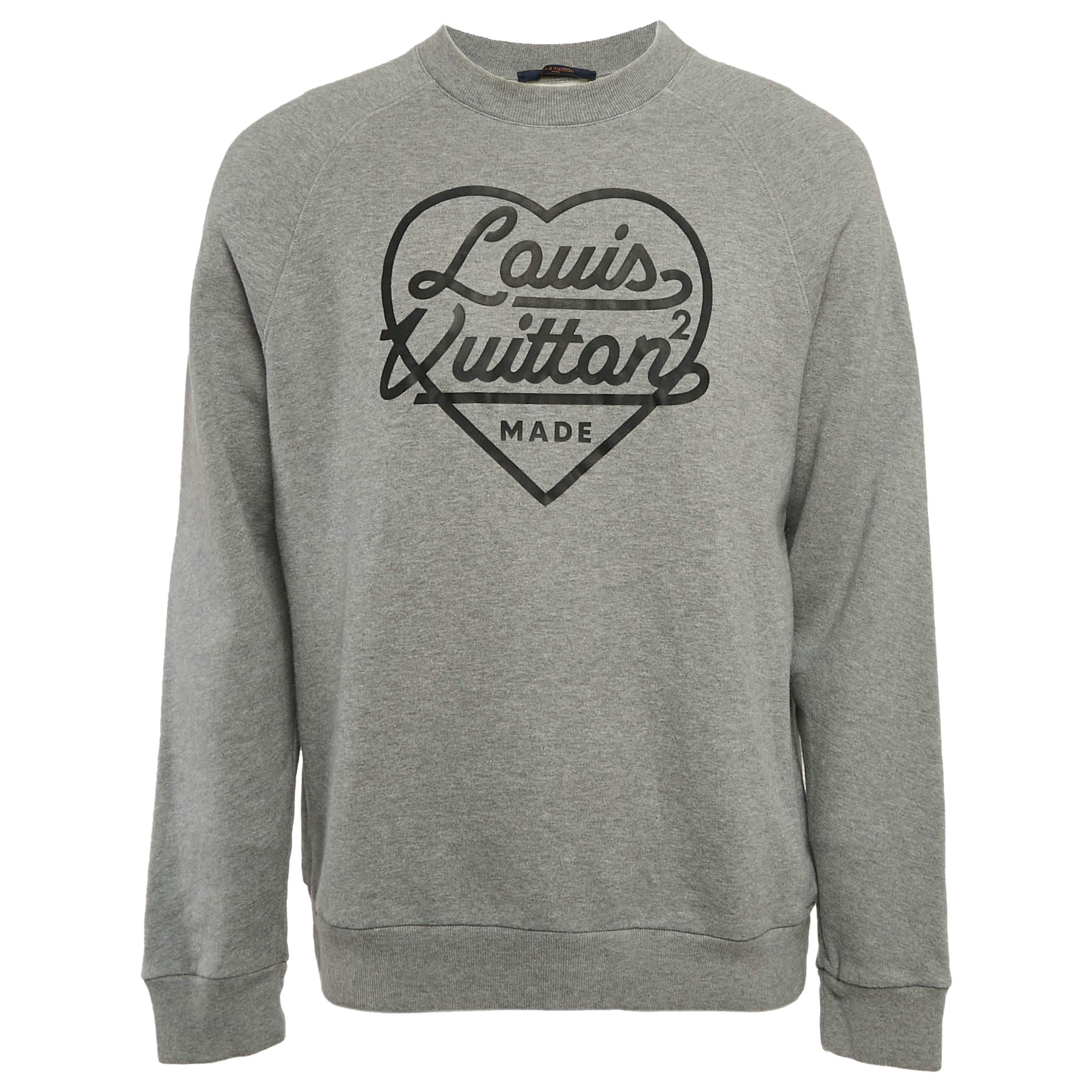Louis Vuitton X Nigo Grey Logo Heart Print Cotton Knit Sweatshirt L