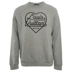 Louis Vuitton X Nigo Grey Logo Heart Print Cotton Knit Sweatshirt L