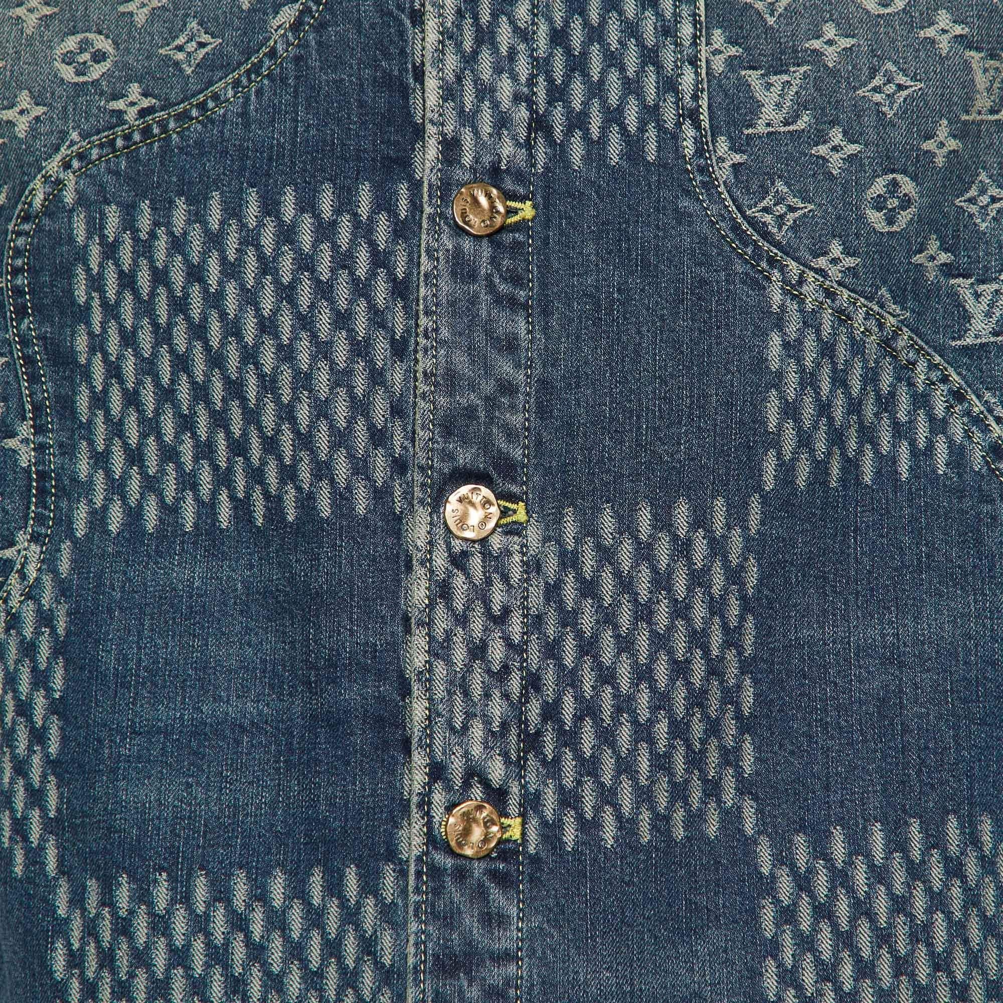 Louis Vuitton X Nigo Navy Blue Monogram Denim Button Front Jacket L In Good Condition In Dubai, Al Qouz 2