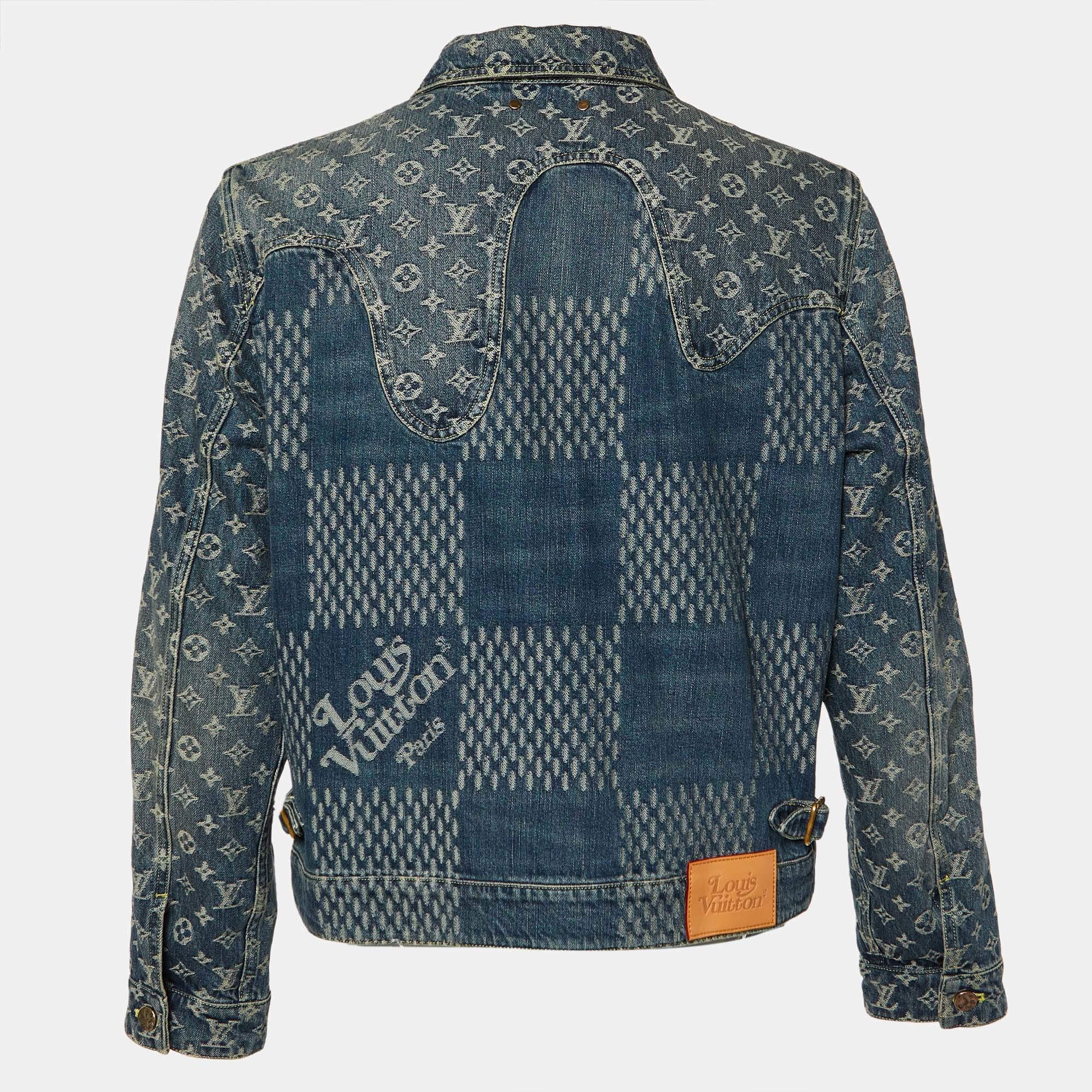 Women's or Men's Louis Vuitton X Nigo Navy Blue Monogram Denim Button Front Jacket L