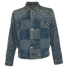 Louis Vuitton X Nigo Marineblaue Monogramm Denim-Jacke mit Knopfleiste vorne L