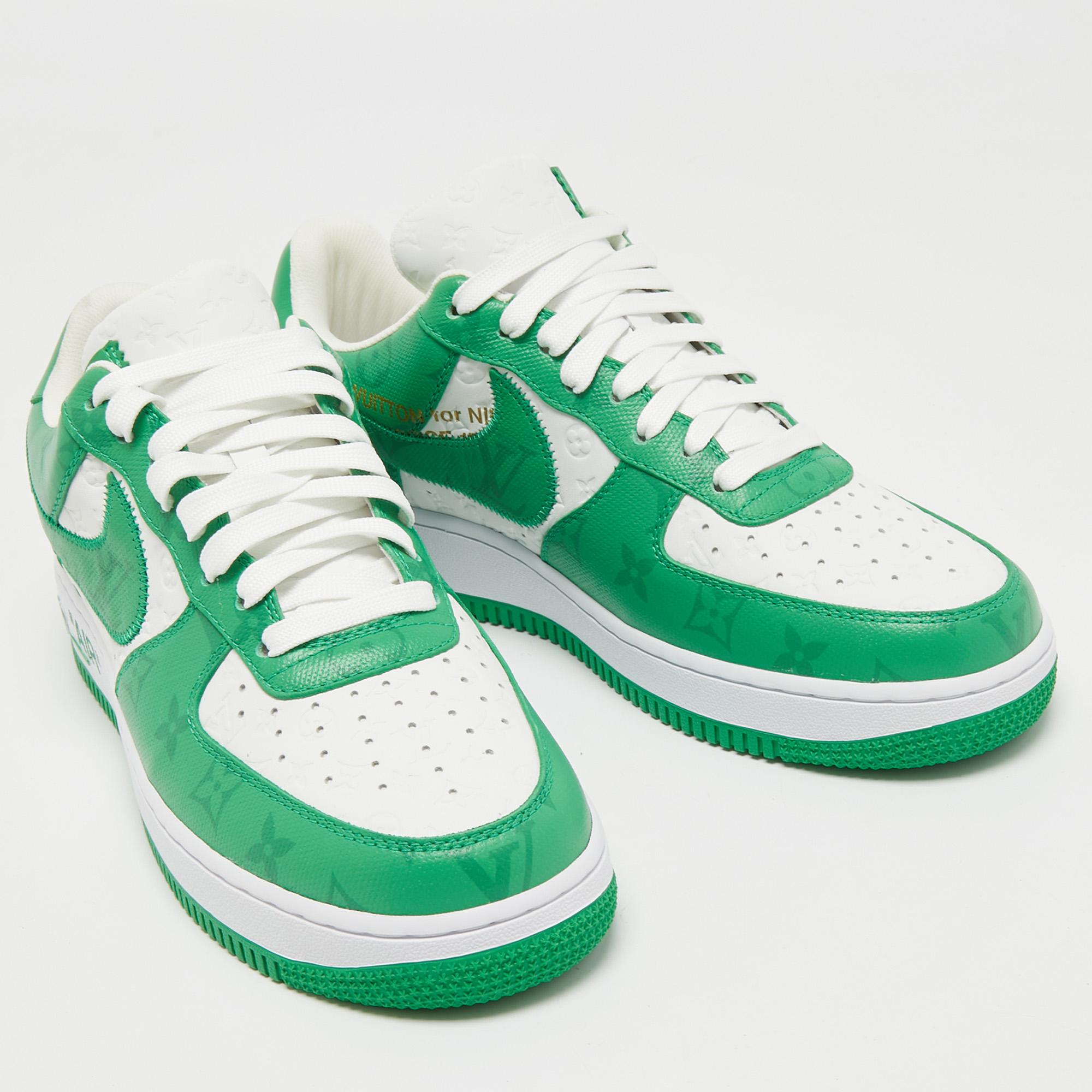 Men's Louis Vuitton x Nike Air Force 1 Low Green Leather Sneakers Size 41