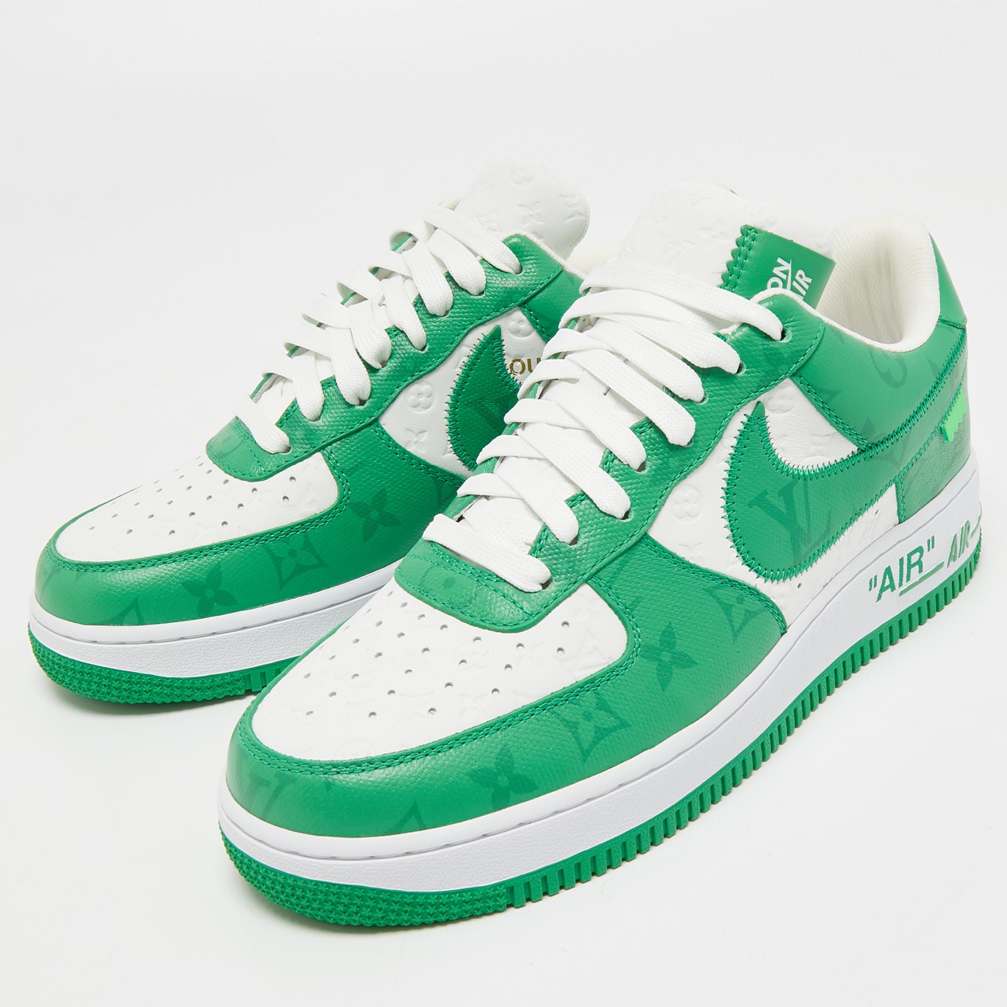Louis Vuitton x Nike Air Force 1 Low Green Leather Sneakers Size 41 3