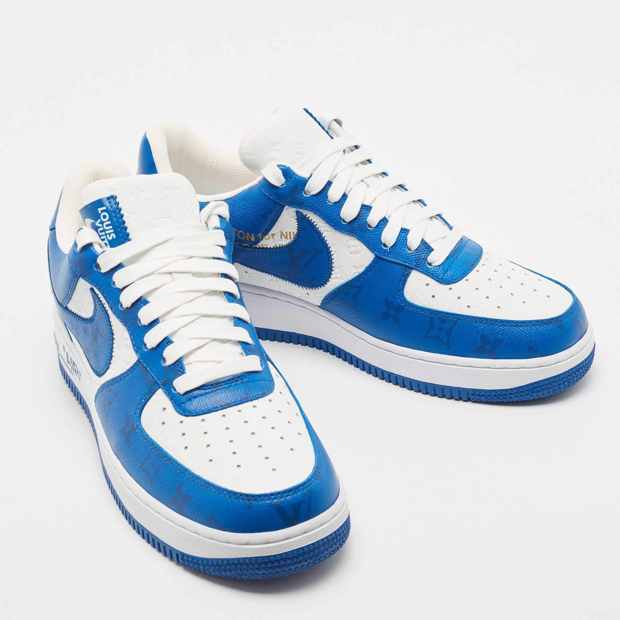 Women's Louis Vuitton x Nike Blue/White Canvas And Leather Air Force 1 Low Sneakers Sze 