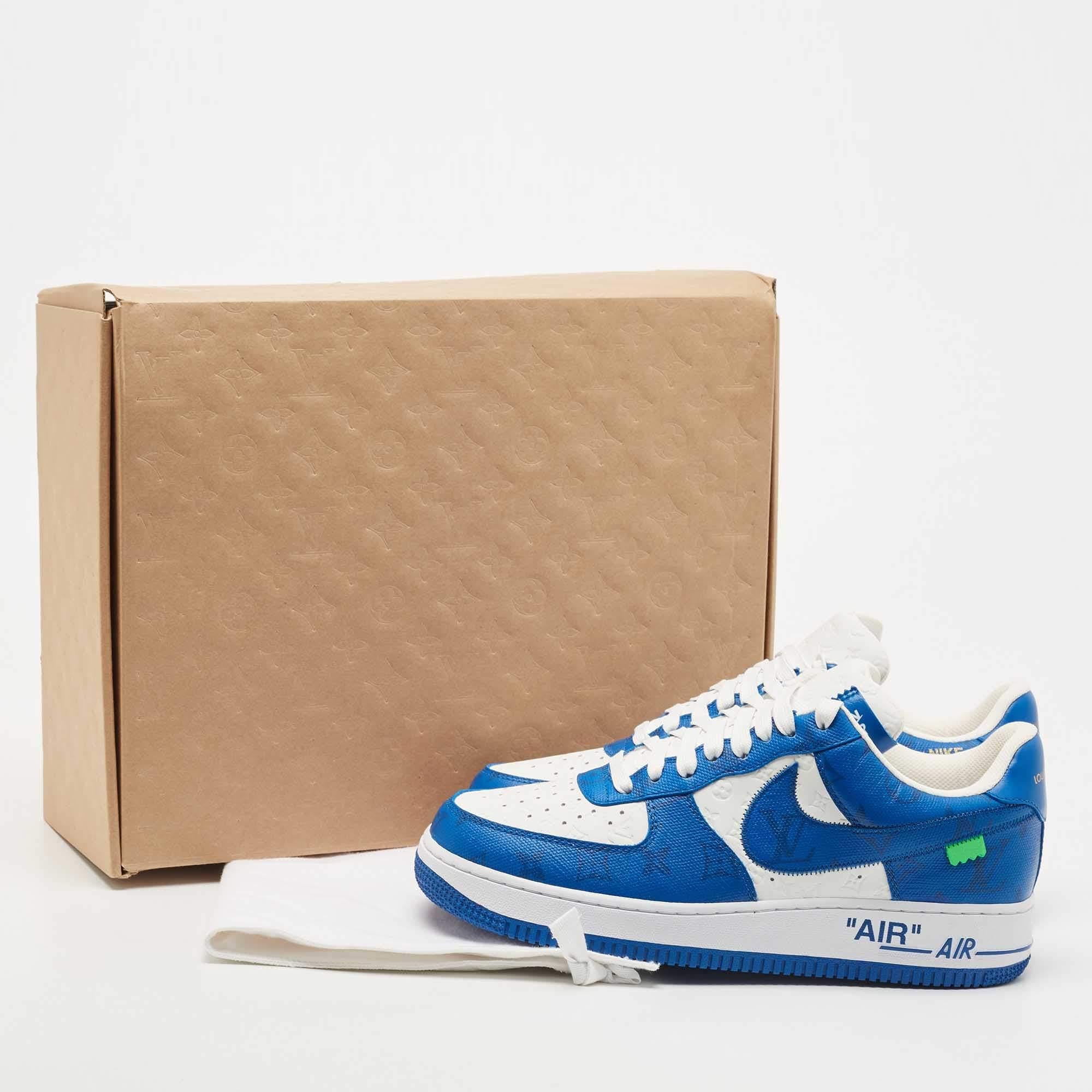 Louis Vuitton x Nike Blue/White Canvas And Leather Air Force 1 Low Sneakers Sze  3