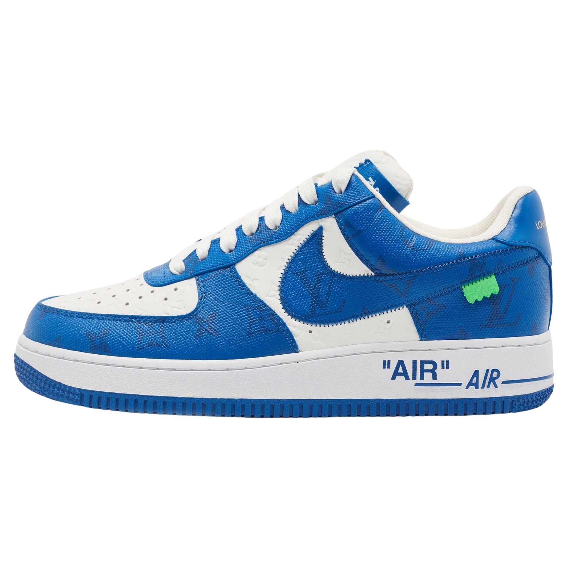 Louis Vuitton x Nike Blue/White Canvas And Leather Air Force 1 Low Sneakers Sze 