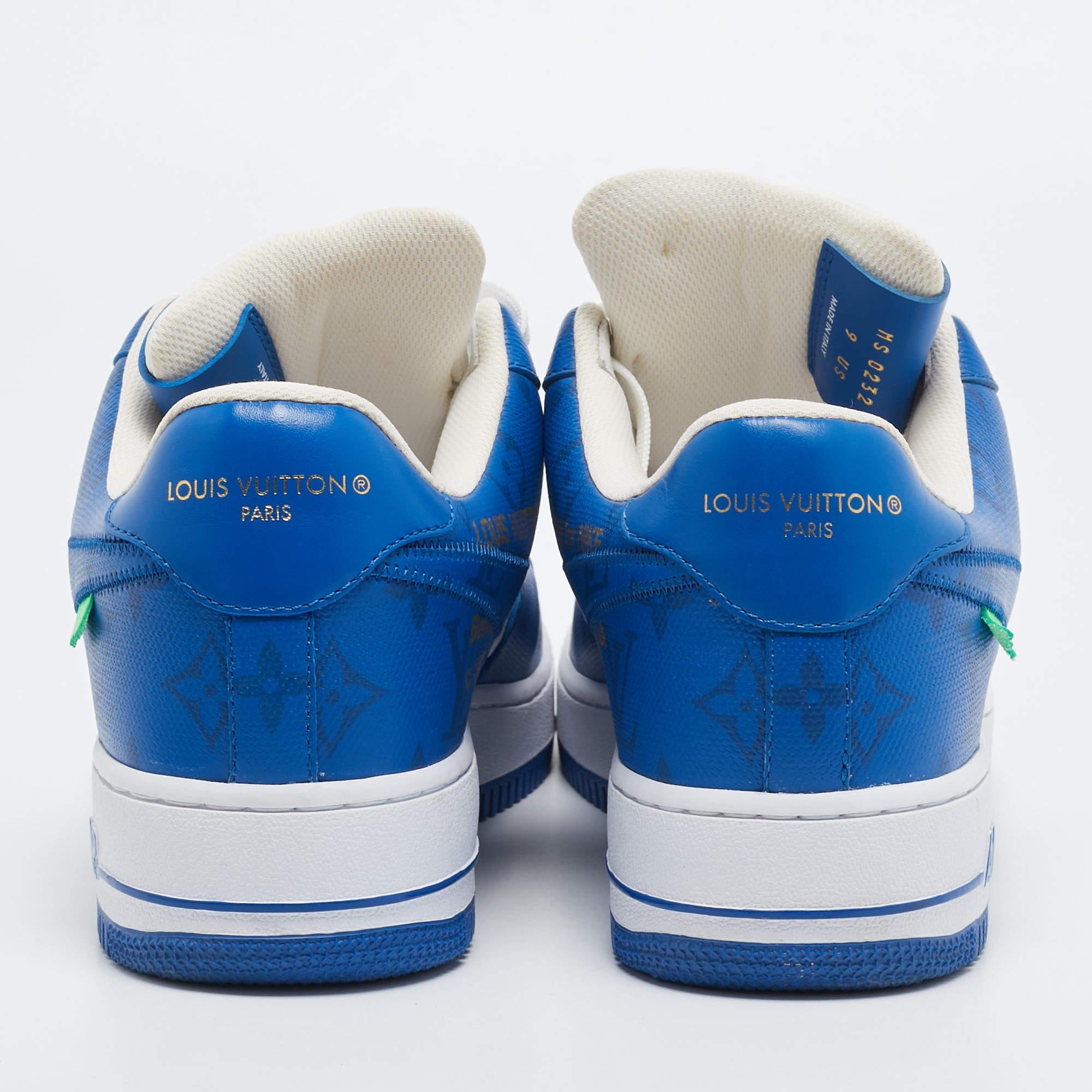 Louis Vuitton X Nike Blue/White Leather Nike Air Force 1 Low Top Sneakers Size 4 In Good Condition In Dubai, Al Qouz 2