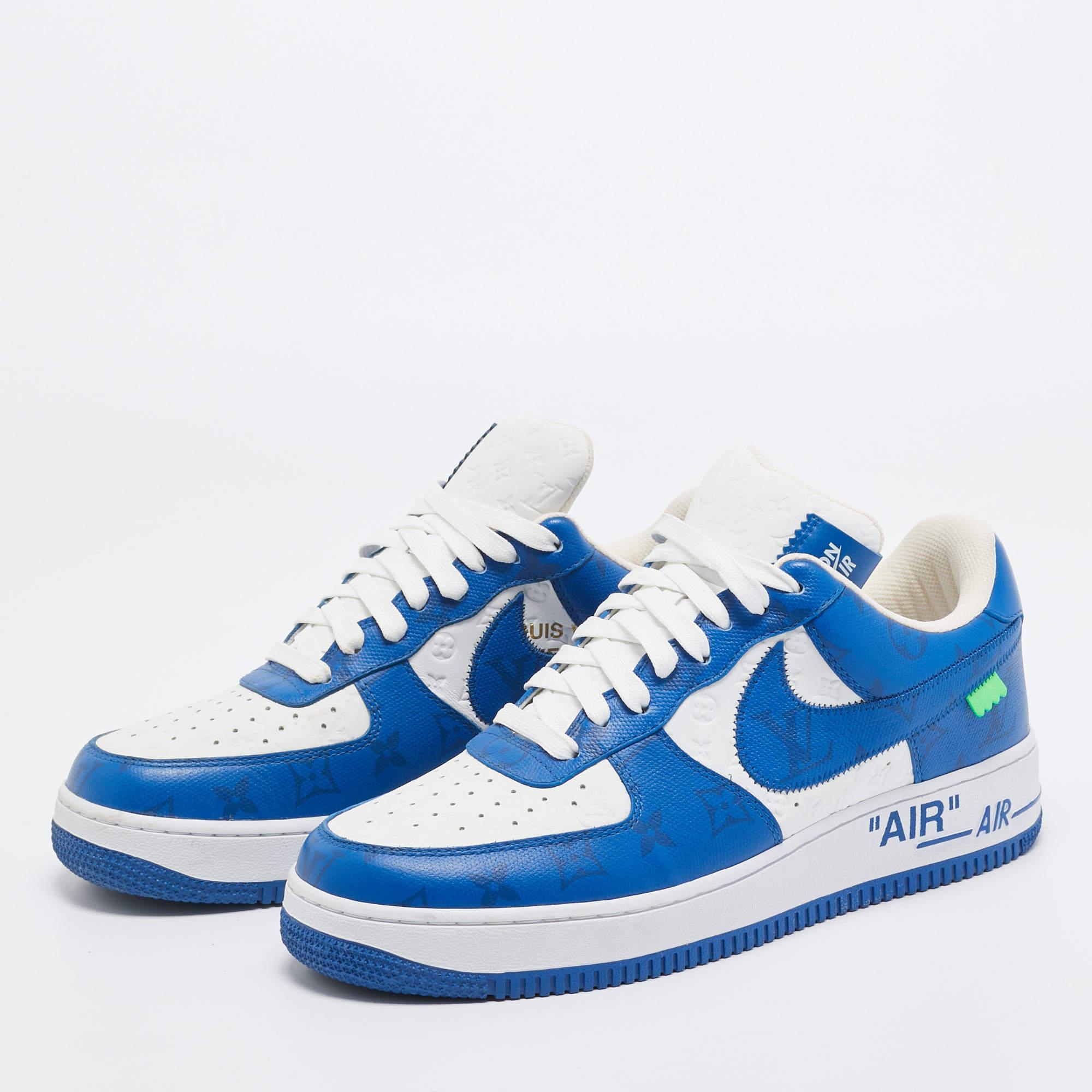 Women's Louis Vuitton X Nike Blue/White Leather Nike Air Force 1 Low Top Sneakers Size 4
