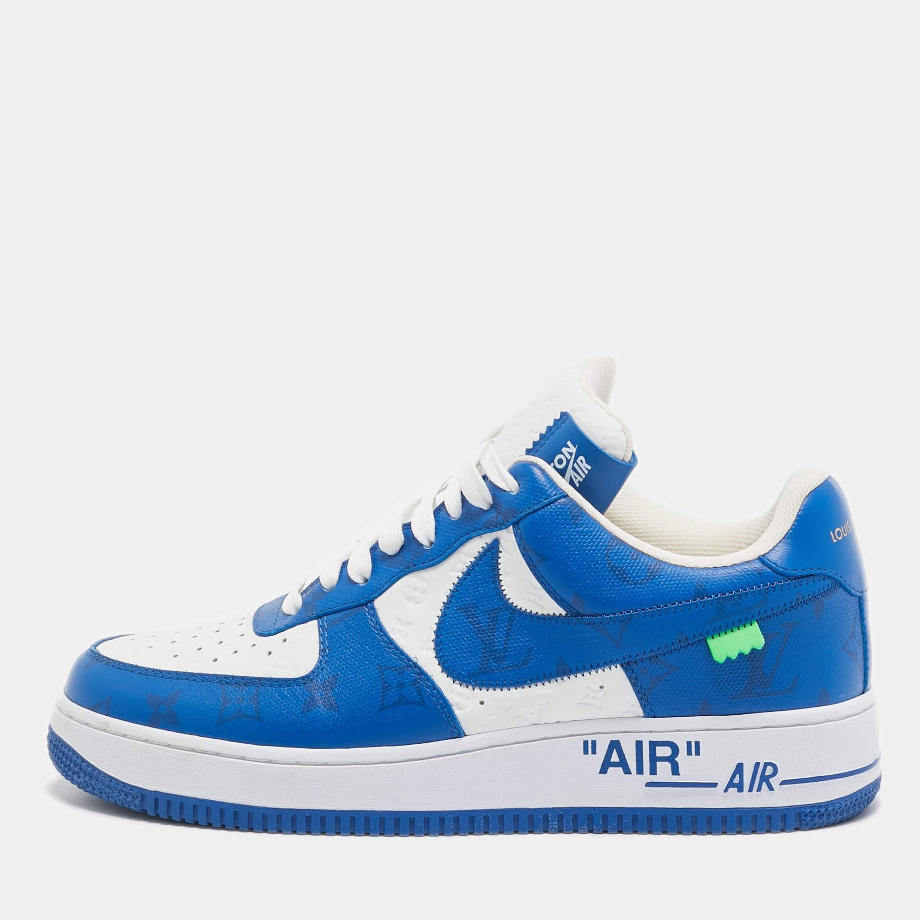 Louis Vuitton X Nike Blue/White Leather Nike Air Force 1 Low Top Sneakers Size 4 1