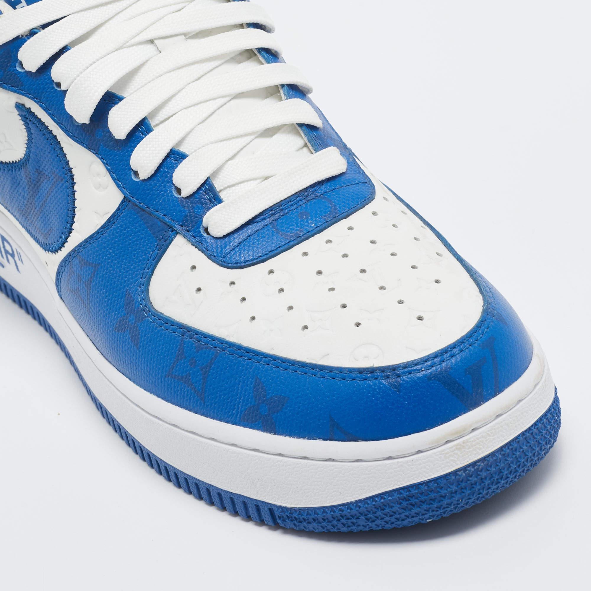 Louis Vuitton X Nike Blue/White Leather Nike Air Force 1 Low Top Sneakers Size 4 2