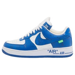 Louis Vuitton X Nike Blue/White Leather Nike Air Force 1 Low Top Sneakers Size 4