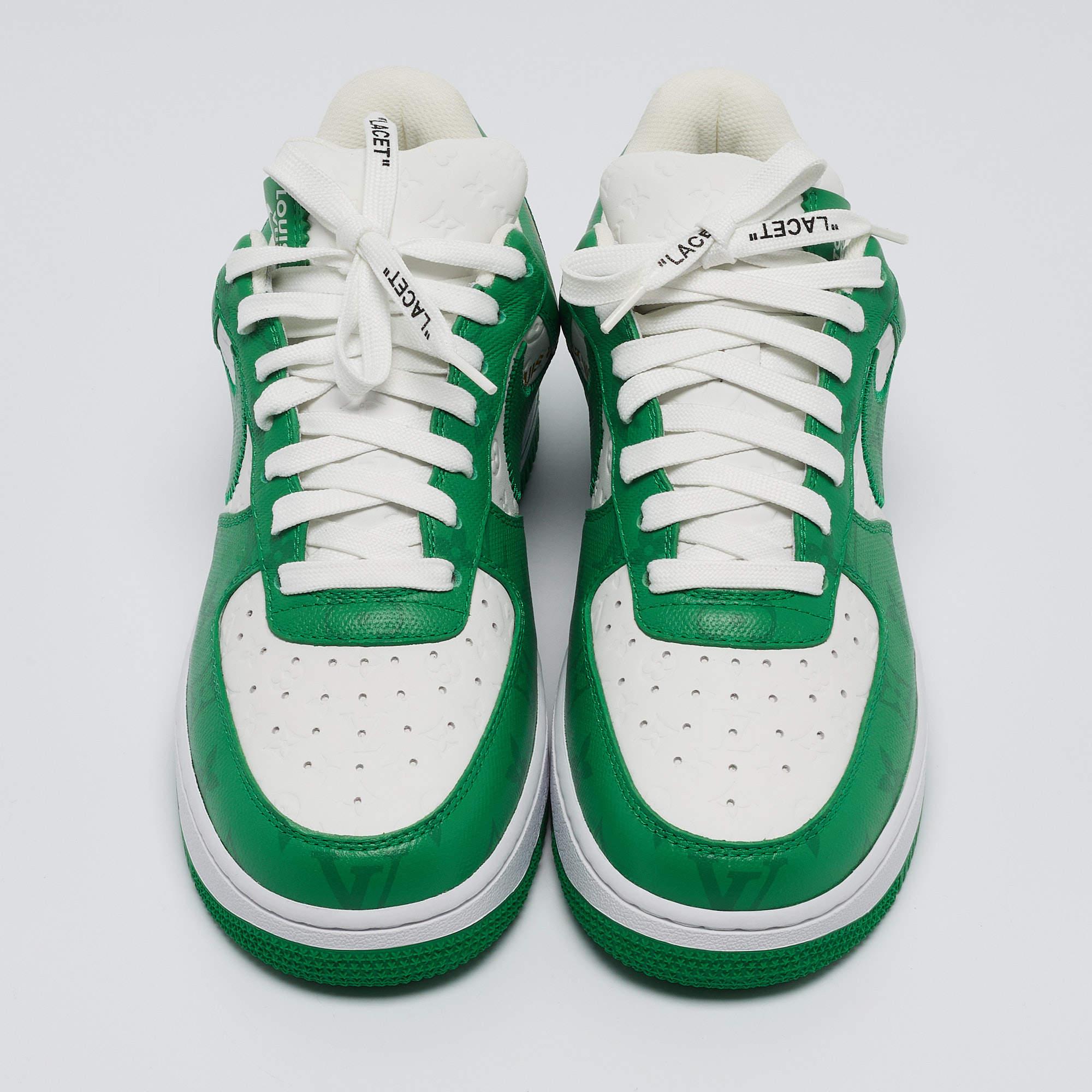 Verde Louis Vuitton x Nike Green Monogram Canvas Leather Air Force 1 Sneakers Taglia 41