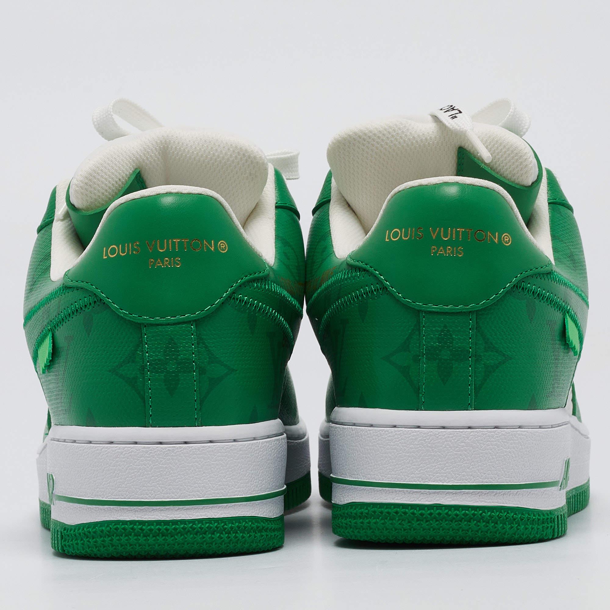 Uomo Louis Vuitton x Nike Green Monogram Canvas Leather Air Force 1 Sneakers Taglia 41