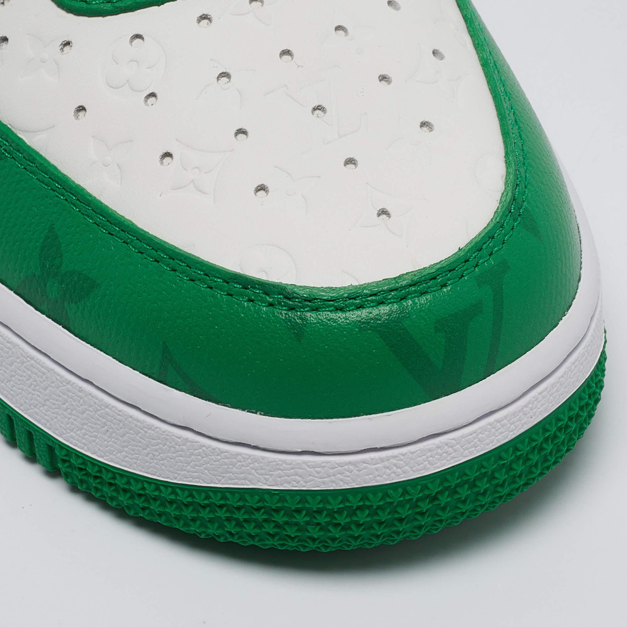 Louis Vuitton x Nike Green Monogram Canvas Leather Air Force 1 Sneakers Taglia 41 2