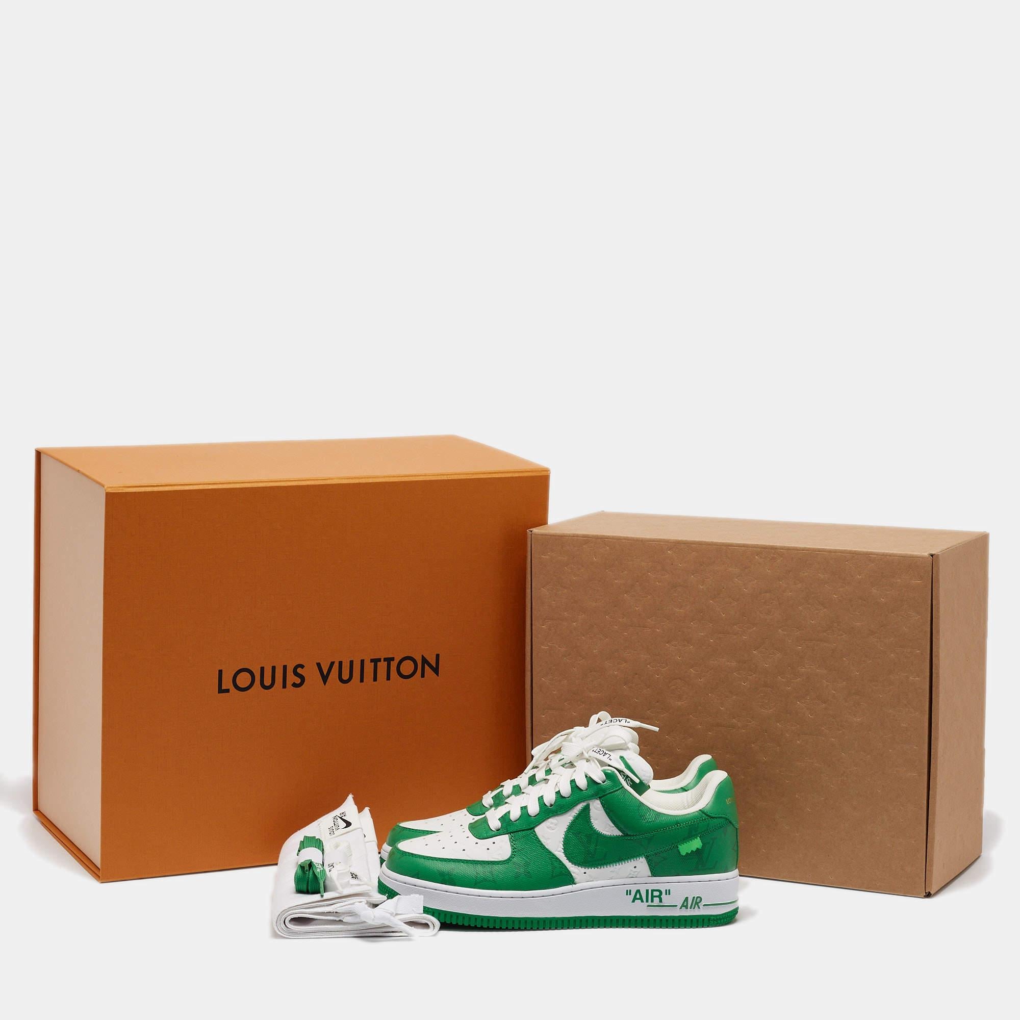 Louis Vuitton x Nike Green Monogram Canvas Leather Air Force 1 Sneakers Taglia 41 3