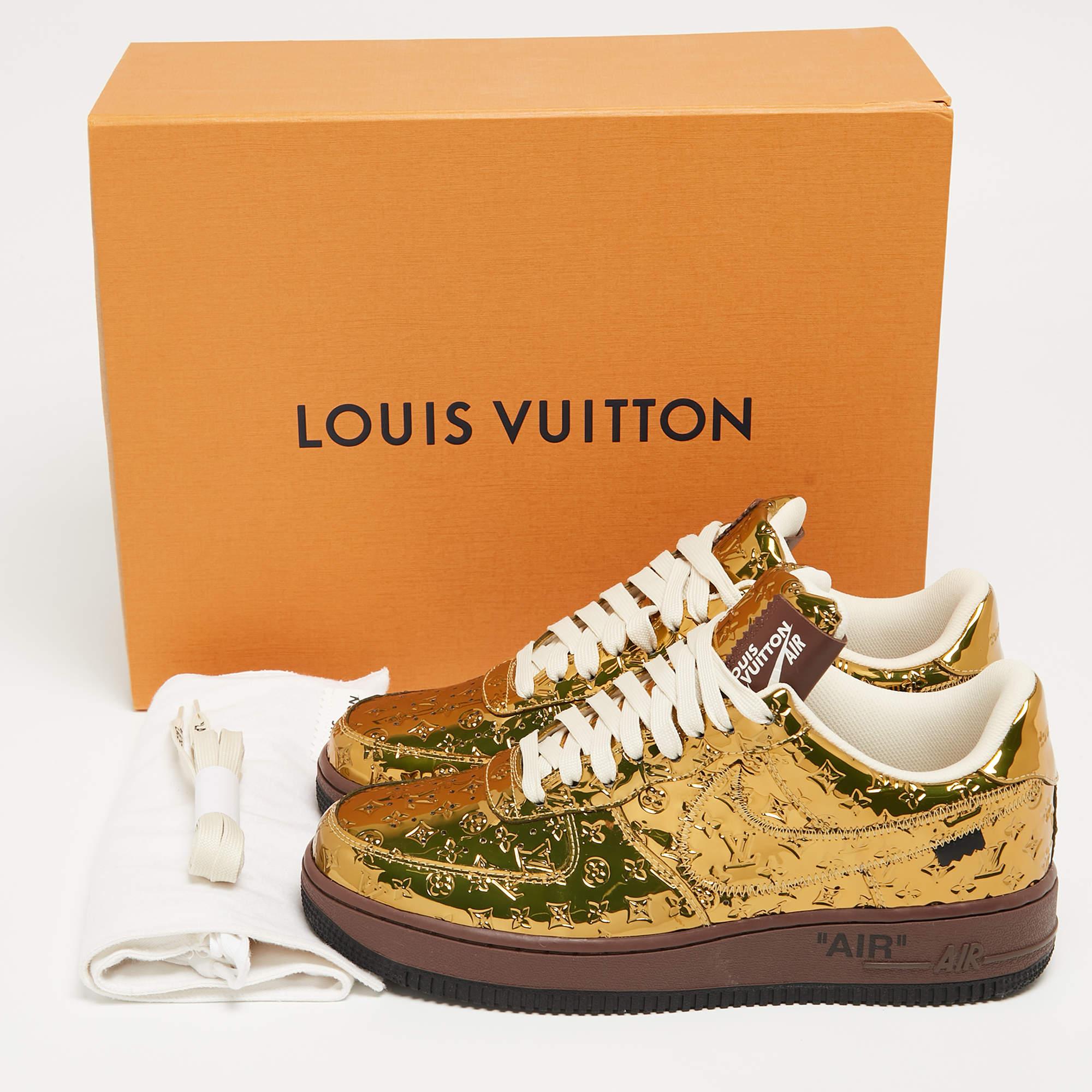 Louis Vuitton x Nike Metallic Gold Monogram Leather Air Force 1 Sneakers Size 41 5
