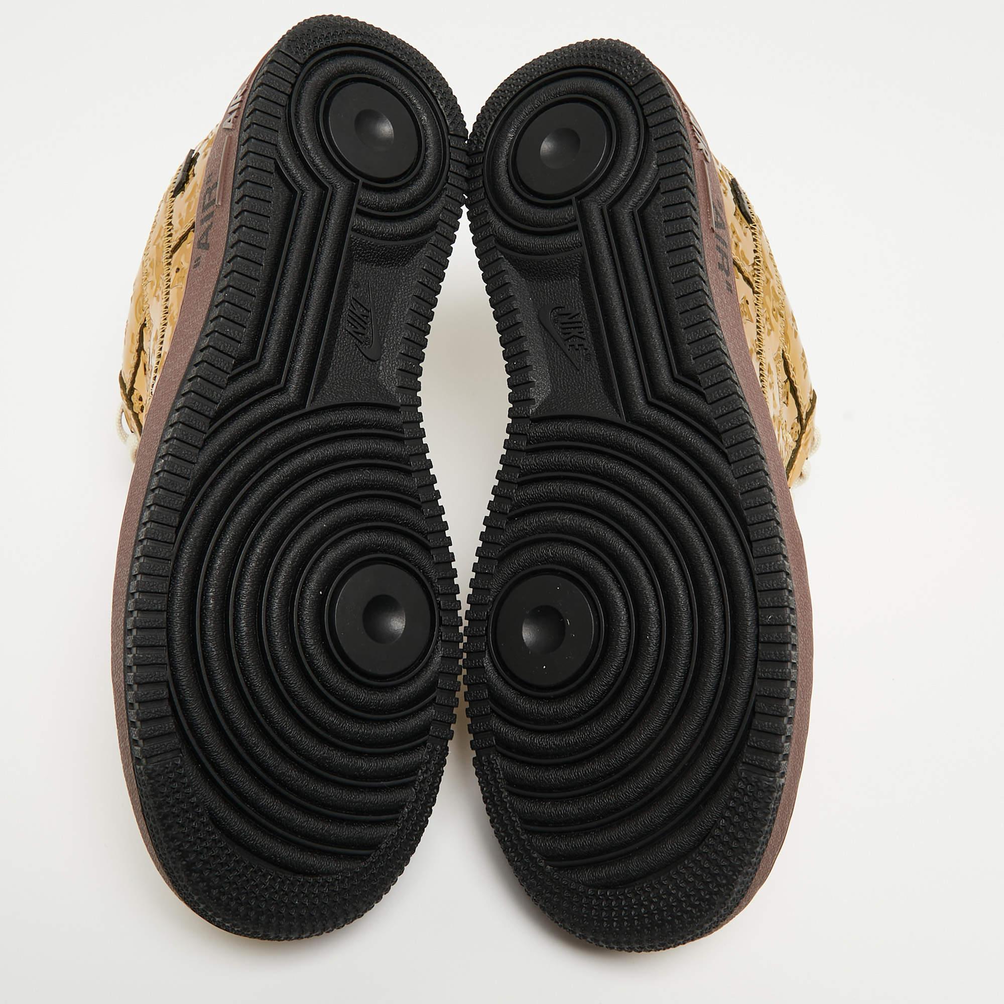 Louis Vuitton x Nike Metallic Gold Monogram Leather Air Force 1 Sneakers Size 41 In Good Condition In Dubai, Al Qouz 2
