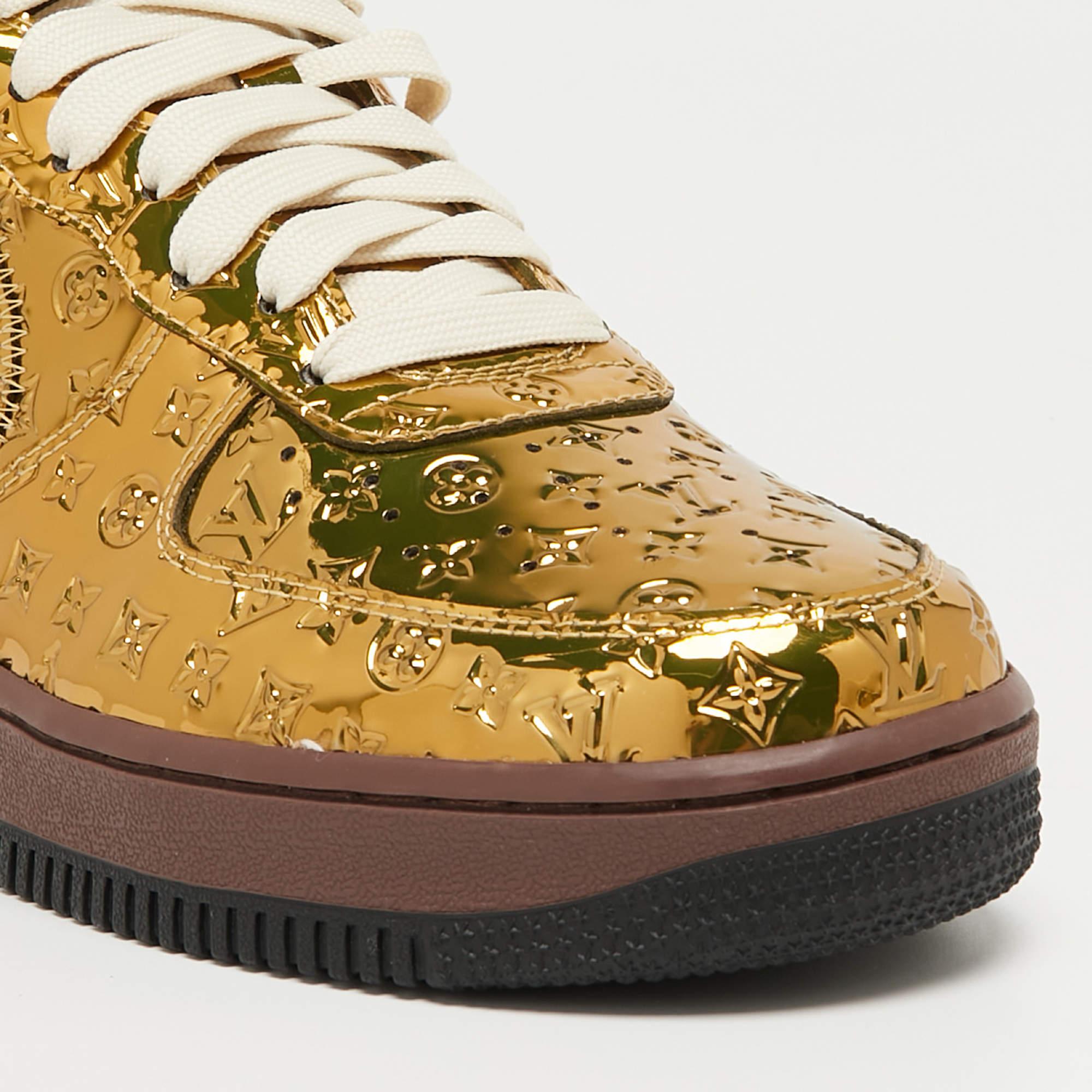 Louis Vuitton x Nike Metallic Gold Monogram Leather Air Force 1 Sneakers Size 41 2