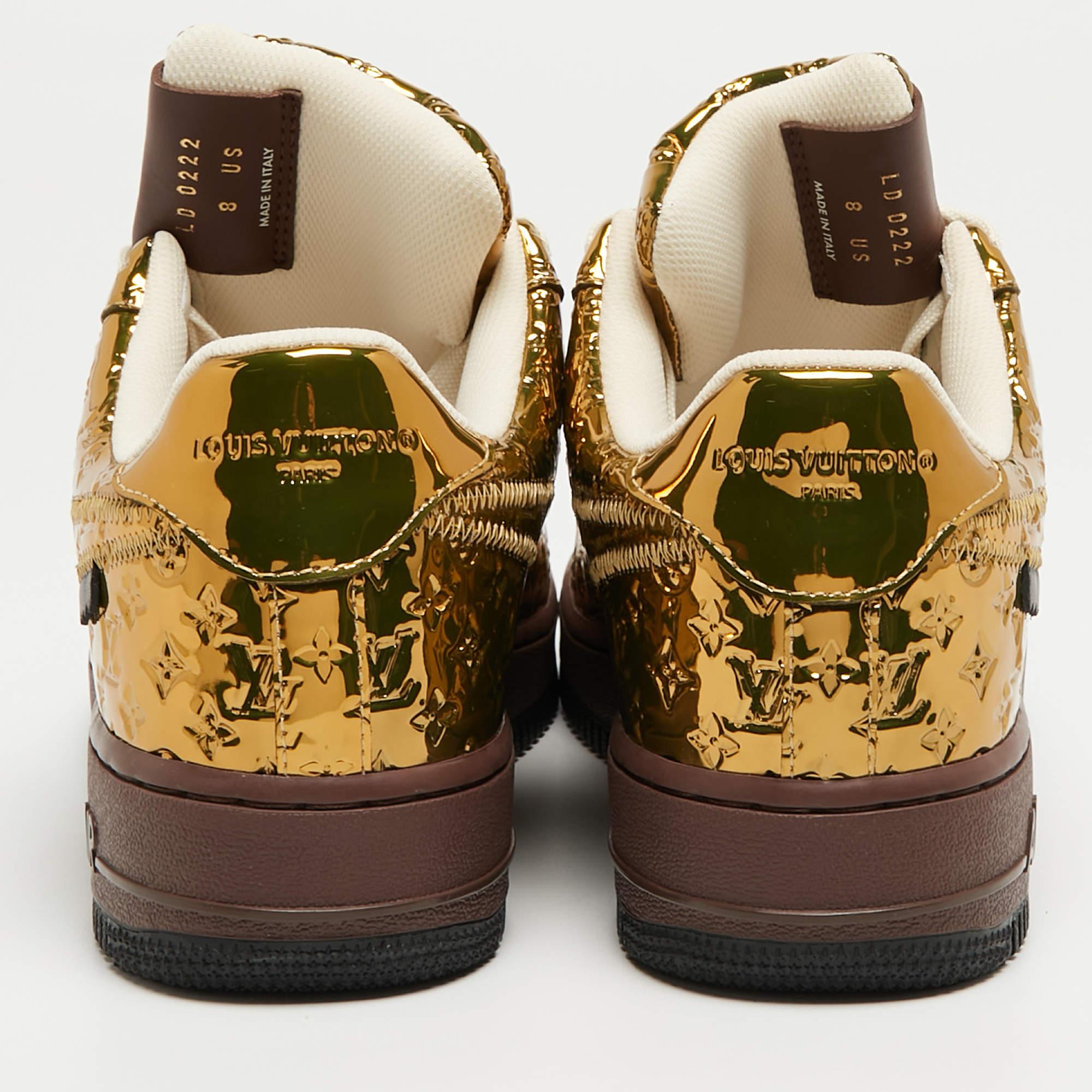 Louis Vuitton x Nike Metallic Gold Monogram Leather Air Force 1 Sneakers Size 41 3