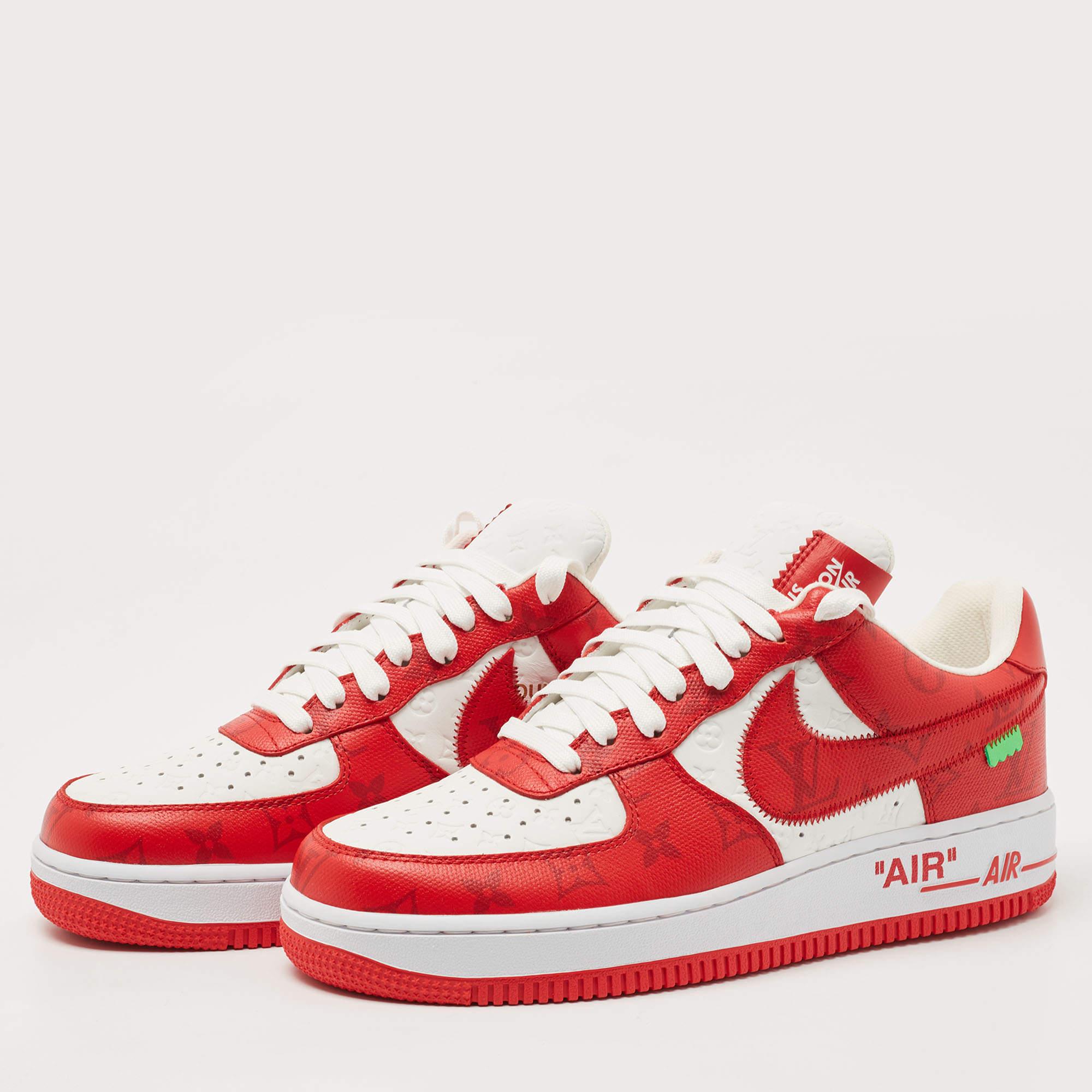 Louis Vuitton x Nike Red/White Monogram Canvas Air Force 1 Sneakers Size 41 In New Condition In Dubai, Al Qouz 2