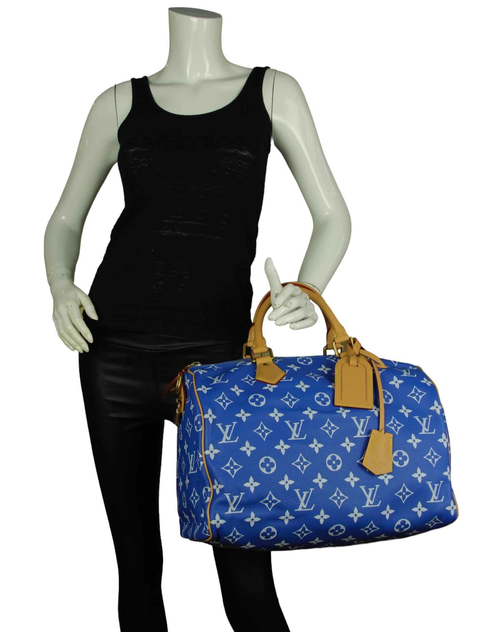 Louis Vuitton x Pharrell Blue Soft Calfskin Monogram Speedy P9 Bandouliere 40 In Excellent Condition In New York, NY