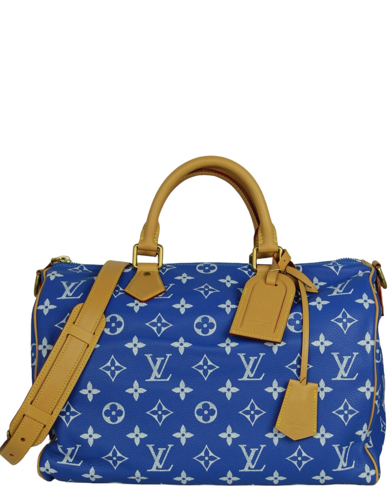 Women's or Men's Louis Vuitton x Pharrell Blue Soft Calfskin Monogram Speedy P9 Bandouliere 40